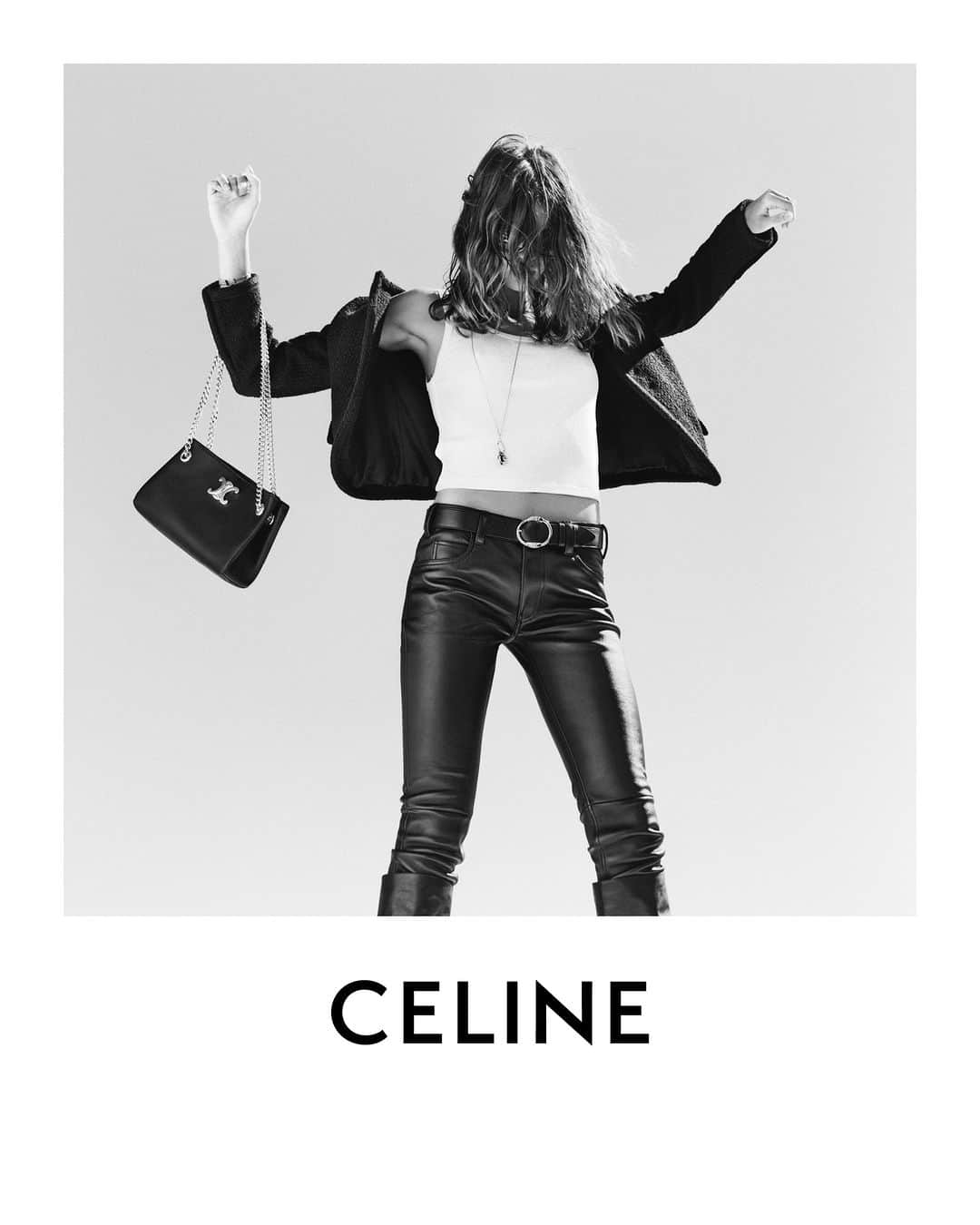 Celineさんのインスタグラム写真 - (CelineInstagram)「CELINE AT THE WILTERN​ AGE OF INDIENESS​ ​ CELINE 17 ​ WOMEN WINTER 23​  CELINE NEWSPAPER TRIOMPHE BAG​  CELINE CHASSEUR JACKET​  CELINE LEATHER​ CELINE CLASSIC SKINNY LEATHER PANTS​  COLLECTION AVAILABLE NOW IN STORES AND ON CELINE.COM ​  KAIA​ @HEDISLIMANE PHOTOGRAPHY​ ​ LOS ANGELES​ JANUARY 2023​ ​ #CELINEBYHEDISLIMANE」7月10日 18時58分 - celine