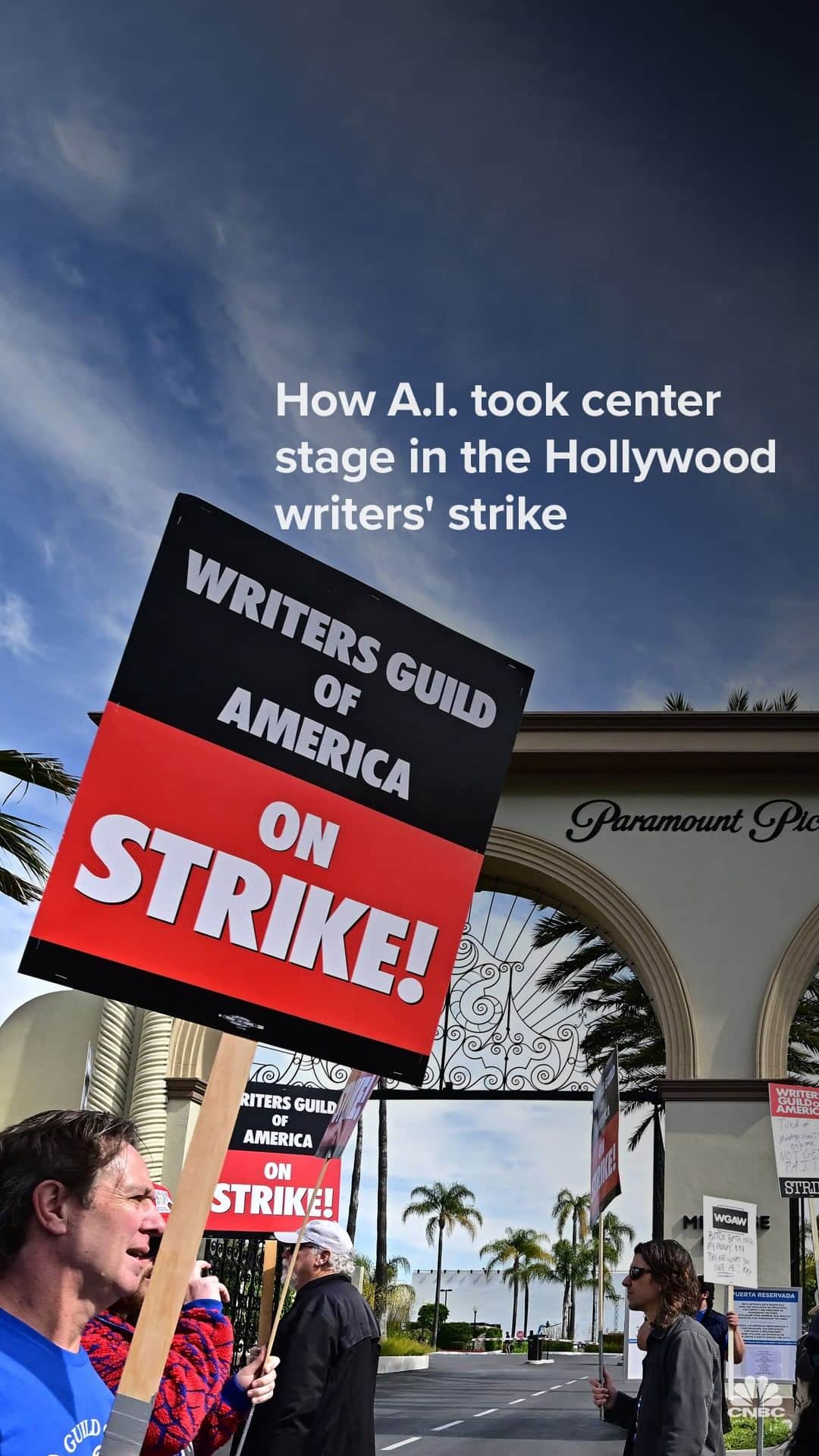 CNBCのインスタグラム：「As the Hollywood writers' strike continues, one nascent technology has fueled dissent among the negotiators: artificial intelligence.  The implementation of generative A.I. could mean sweeping changes for the entertainment industry. Advocates for AI technology see it as a tool that will uplift content creators and break down the barriers to entry.  However, one member of the writers, directors and actors guilds says the use of AI in entertainment is "going to be really bad.”  Visit the link in bio to learn how AI is fueling the WGA’s fight for a fair contract.」
