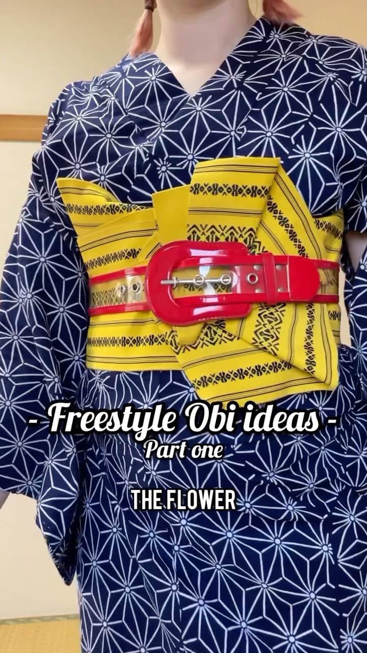 Anji SALZのインスタグラム：「Some fresh freestyle obi tie ideas for your yukata look this summer 🌞 Part 1: “The flower”   You need: - yukata - hanhaba obi (aka half width) - a belt of choice  Fold obi in half lengthwise and proceed to wrap and fold as seen in video. Have fun changing it up as well if you like. ☺️ Tag me in your creations 🥰  フリースタイル帯アイディア「花」 💫 必要なアイテム: 浴衣、半幅帯、ベルト 💫 帯の長さは半分に折って、動画のように合わせる。 もちろん、自分の好きな形に変更していい。フリースタイルだから、なんでもOK🙆‍♀️ あなたのクリエーションもみたいので、タグ付けしてね。💕  #kimono #japanesekimono #kitsuke #kimonotutorial #hanhabaobi #obimusubi #yukata #yukatastyle #着物 #着付け #和装 #浴衣コーデ #半幅帯アレンジ #半幅帯 #普段着物」