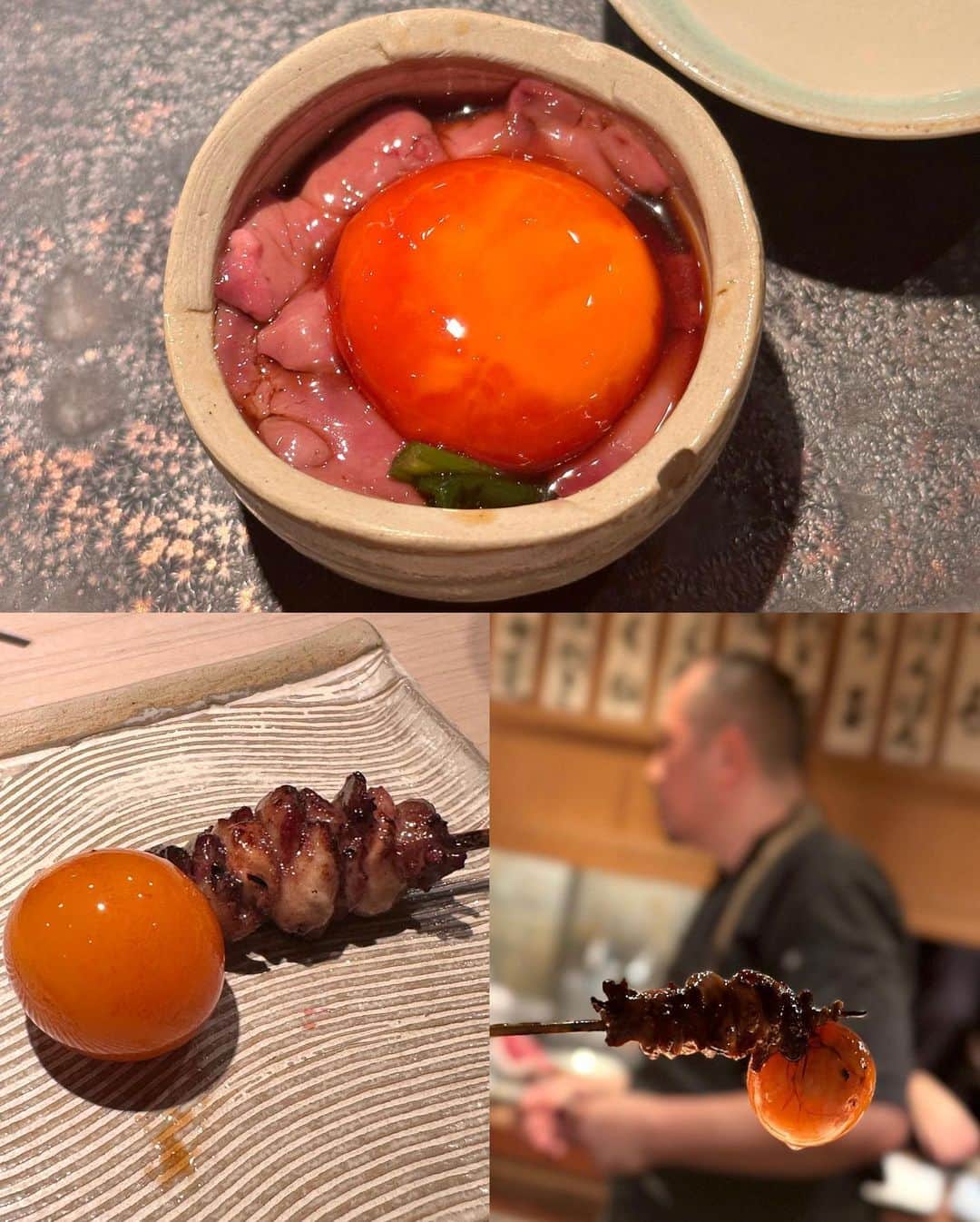 のインスタグラム：「虎ノ門『焼鳥 國よし』。 名物、レバニラの再構築「キミノレバニラ」最高！ 串で、羊のラムが出てきたのですが、これまた美味しかった！ ⁡ 堀大将が元々『京味』の並びのお店にいたことから、西健一郎さんに出汁の取り方を教えてもらったという親子丼もしみじみ美味しいんです！  #焼鳥國よし #具義焼鳥2023 #具義虎ノ門2023」