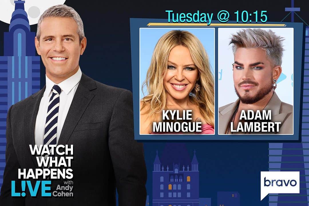 のインスタグラム：「Join me over on @bravowwhl @bravotv tomorrow night with the icon herself @kylieminogue and @bravoandy! See you there ✨ #WWHL」