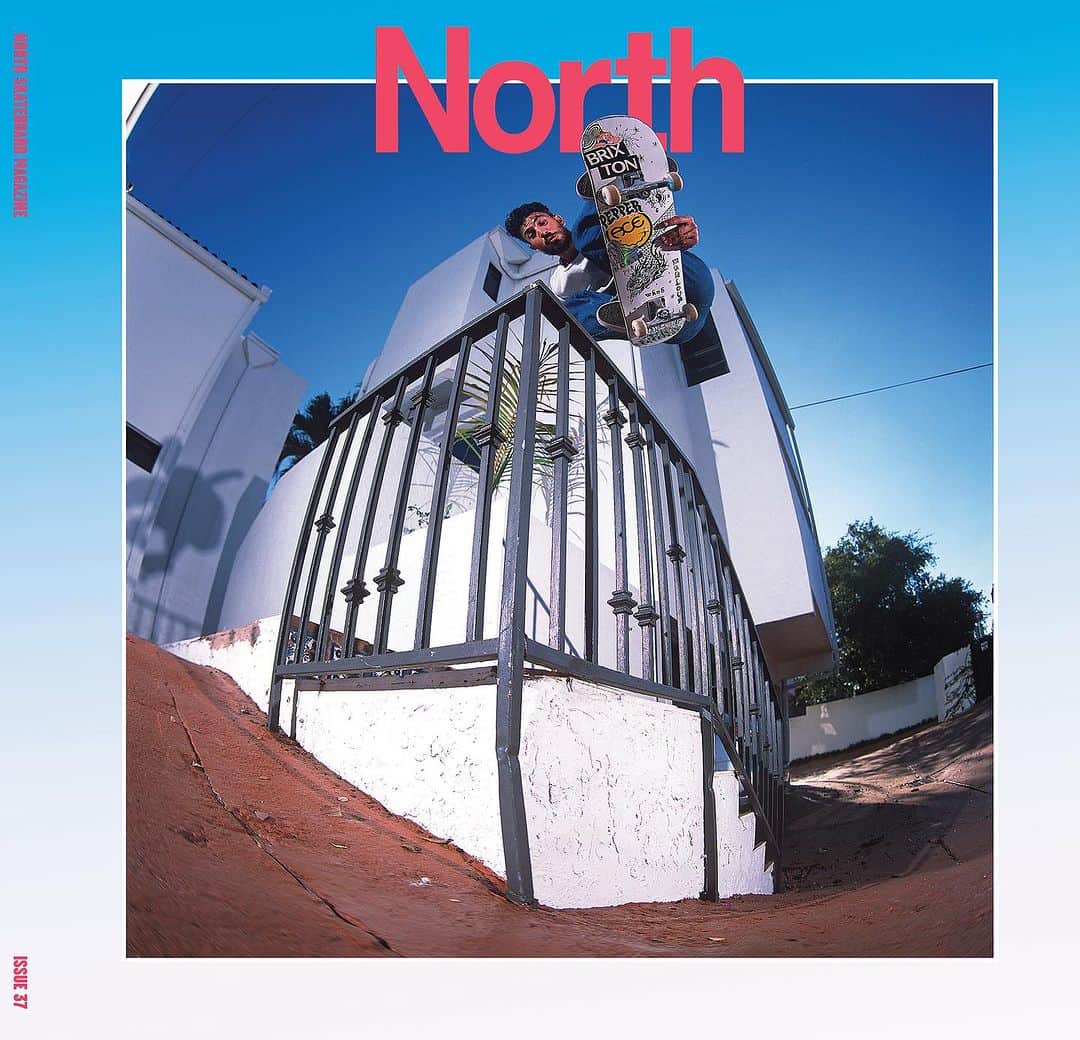ブリクストンのインスタグラム：「Congratulations @chomponchris for your first cover with @northskatemag. Issue 37 with a bs 180 melon shot by @grahamtait 🙌」