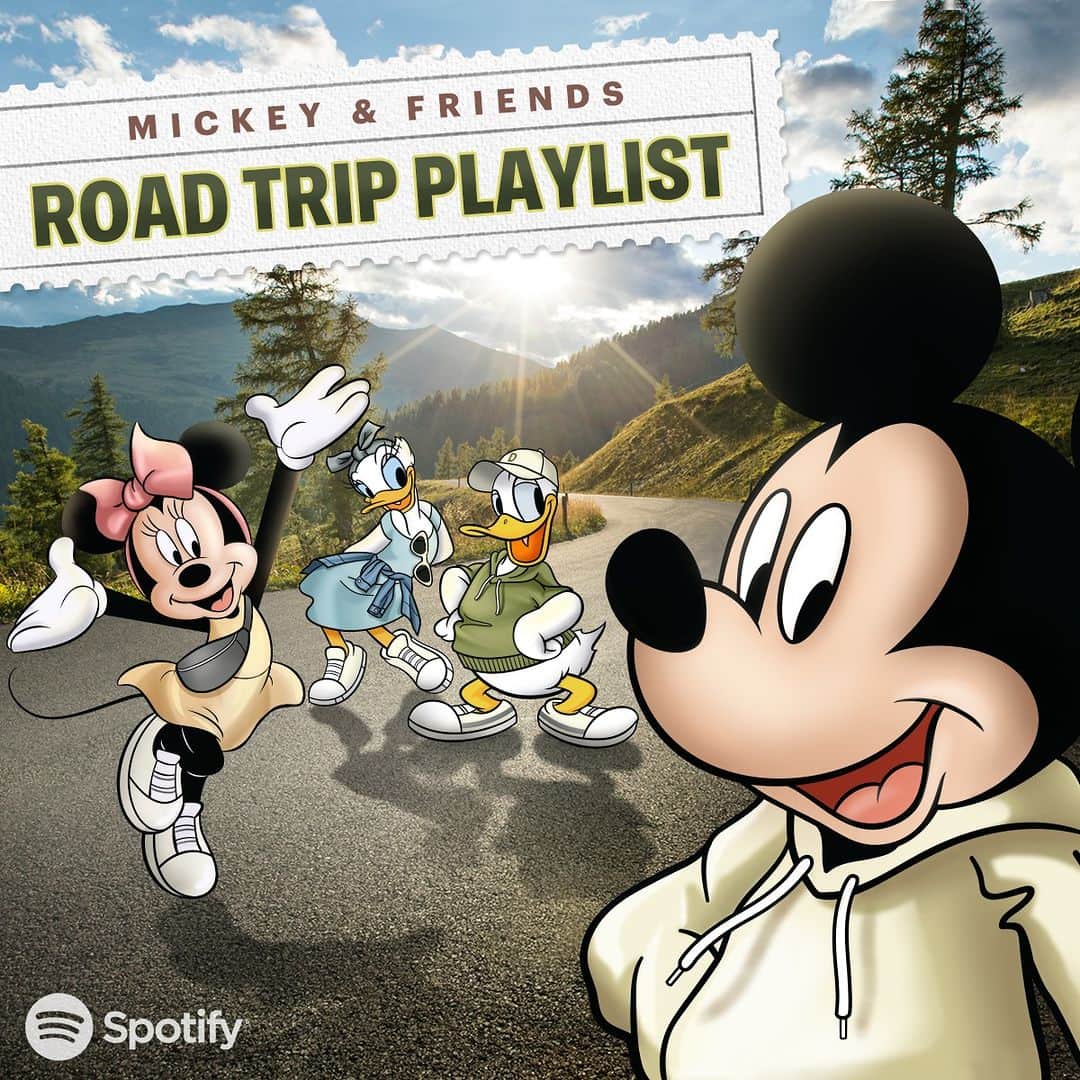 ミニーマウスのインスタグラム：「Are we there yet? #internationalfriendshipday is almost here! Mickey put together a road trip playlist for his friends to celebrate. Link in bio #Disney100」