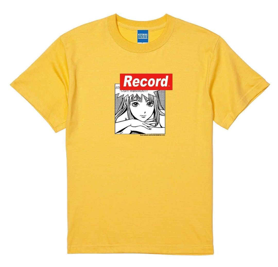 江口寿史のインスタグラム：「お次は大阪『RECORD』展で飛ぶように売れたRECORD T。東京で売るのは初です。大阪では地元タイガースカラーの黄色が1番人気でした笑。 それとテクノファンに人気のシンセガールTも今回増刷しましたよ。一見派手か！と思うけど、意外に馴染んで着れるよ。女子が着ると超カワイイ。おっさんもまあ、それなりに😙」