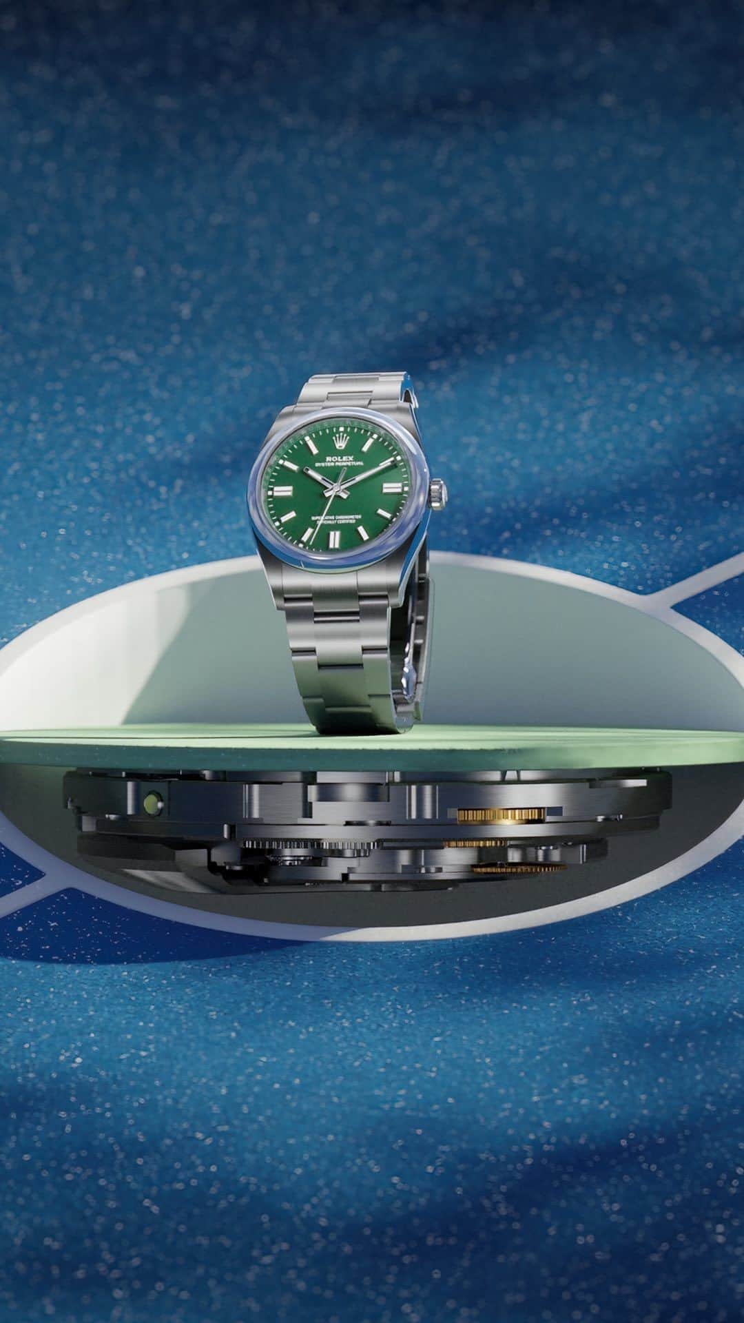 のインスタグラム：「The perfect match. Behind the simple and timeless design of the Oyster Perpetual 36 lies a world of advanced watchmaking technology. Calibre 3230, a self-winding mechanical movement entirely manufactured by Rolex. Capturing energy and inspiring continuous movement. #Rolex #OysterPerpetual #Perpetual」