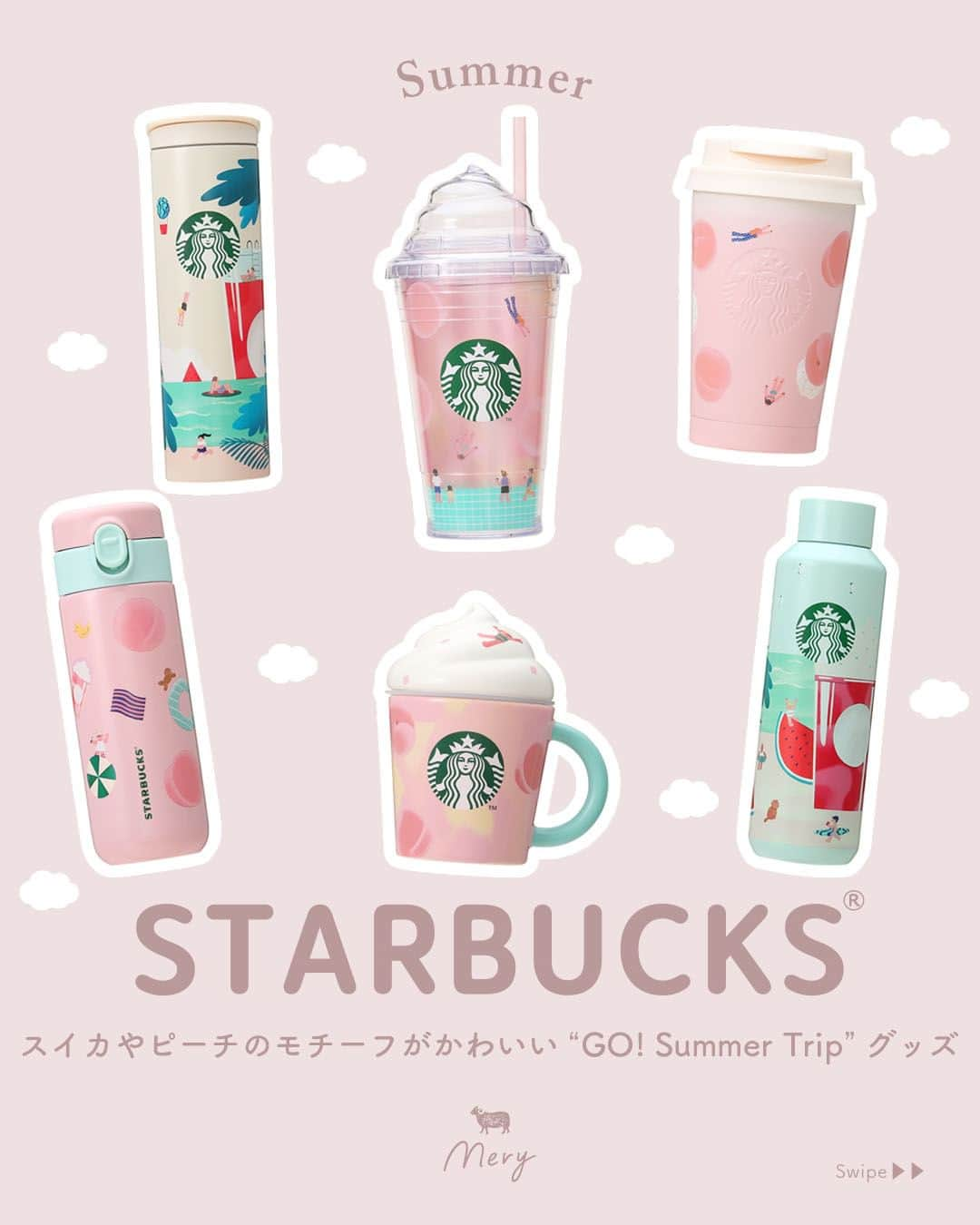 MERYさんのインスタグラム写真 - (MERYInstagram)「【明日7月12日（水）発売】Starbucks®️（ @starbucks_j ）から、ピーチやスイカモチーフのグッズが登場🍑  今年もStarbucks®️に桃の季節がやってきた👒🤍“夏のトラベル”をテーマにしたグッズは、爽やかな色合いがかわいすぎるんです！ ピーチだけでなくジューシーなスイカをモチーフにしたものもありますよ🍉  紹介しているグッズはすべて7月12日（水）発売！ 人気なものはすぐになくなってしまうこともあるので、確実にGETしたい人は早めにお店・オンラインストアをチェックしてね🌻  また桃をがぶっと丸かじりしたようなフラペチーノ #GABURIピーチフラペチーノ も同じく7月12日（金）発売🍨 みずみずしい桃がたっぷり使われたフラペチーノで、暑い夏を乗り切りましょう🐬🥄  #STARBUCKS #GOSummerTrip #スターバックス #スタバ #スタバ新作 #スタバの新作 #ステンレスボトル #タンブラー #スタバタンブラー #マグカップ #スタバマグカップ #スタバ桃 #桃 #桃グッズ #新作グッズ #グッズ #スタバタンブラー部 #タンブラー部 #桃スイーツ #フラペチーノ #桃フラペチーノ」7月11日 21時00分 - mery.jp