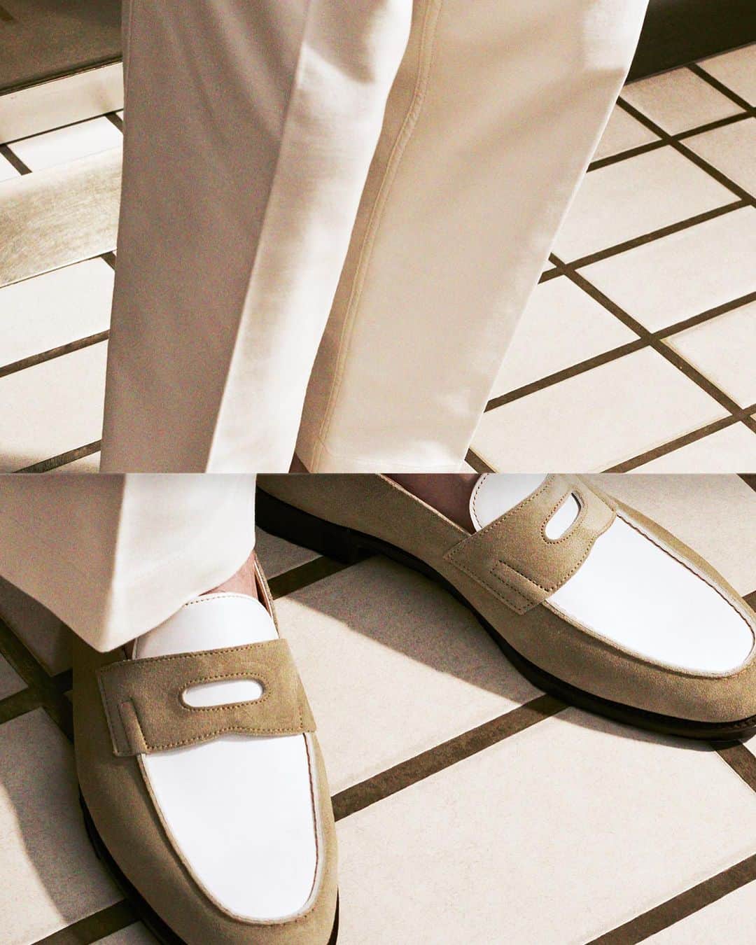 ジョンロブのインスタグラム：「For its Spring | Summer 2023 collection, John Lobb has created a family of models in line with contemporary masculine elegance and new lifestyles. The bimaterial, bicolour Lopez loafer. . #johnlobb @joan_braun  @laetitialeporcq」