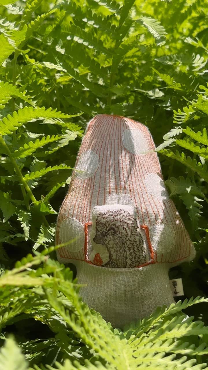 コーラル アンド タスクのインスタグラム：「❤️🦔🍄 Our Pocket Mushroom is a unique keepsake object. Small enough to be held in both hands but full of charm! The stuffed hedgehog pal can be removed from the pocket of the polka-dotted toadstool. The hedgehog is holding a mini mushroom!」