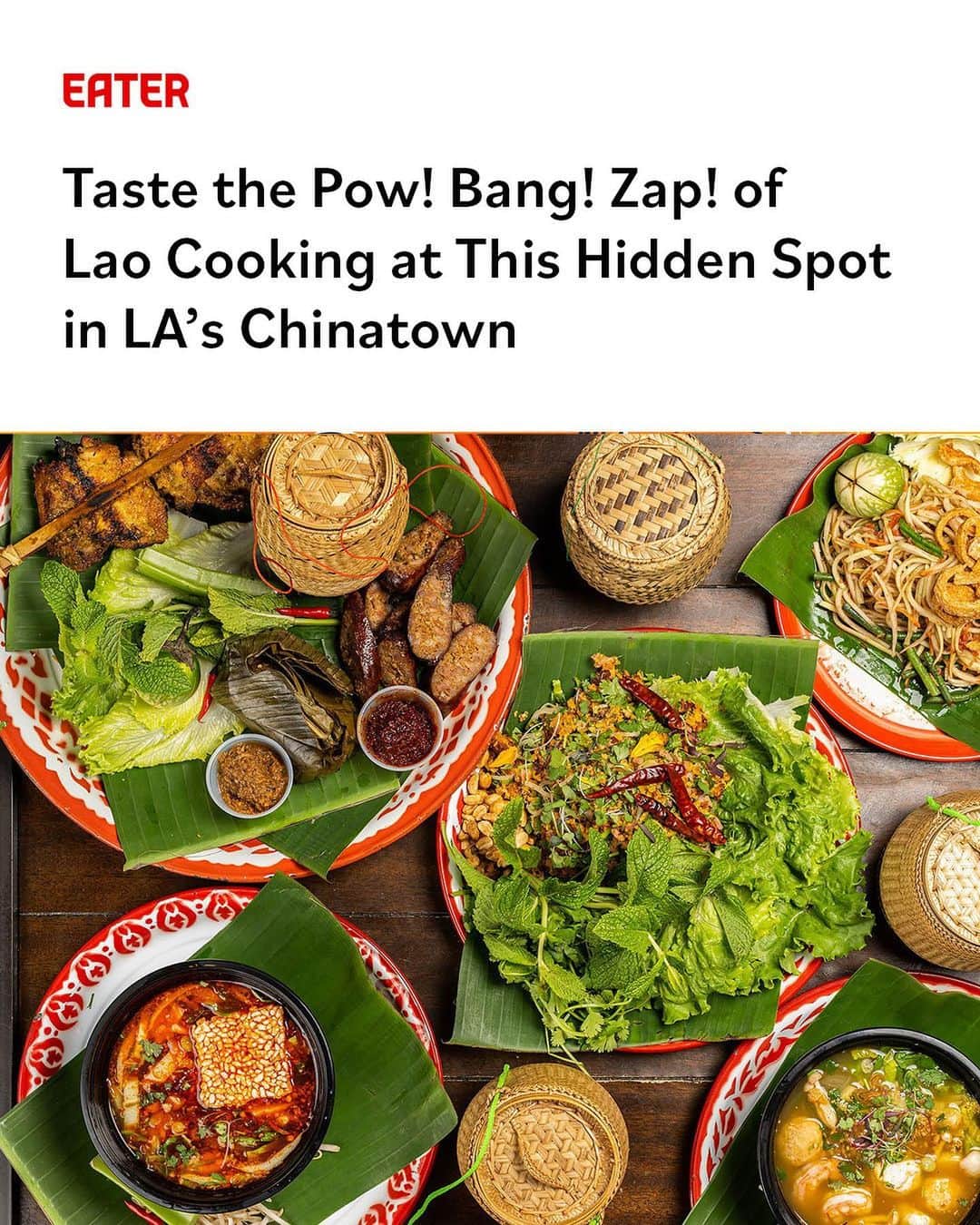 Eater LAのインスタグラム：「Hidden away in a shared community kitchen in Chinatown, Yum Sະlut is an exploration of “authentic Lao refugee cuisine” that Tharathip Soulisak opened this past March. From an 8-by-8-foot kitchen, the 38-year-old chef prepares a tight menu of Lao culinary hits while shining a light on the vibrancy of its culture.  “Opening the restaurant, aside from a business venture, is also an advocacy project,” he says. “I would just love for the world to know Lao food, Lao culture, and that Lao people are here.” Tap the link in bio to read the feature by Eater LA senior reporter/editor Cathy Chaplin (@gastronomyblog)  📸: @wonhophoto」