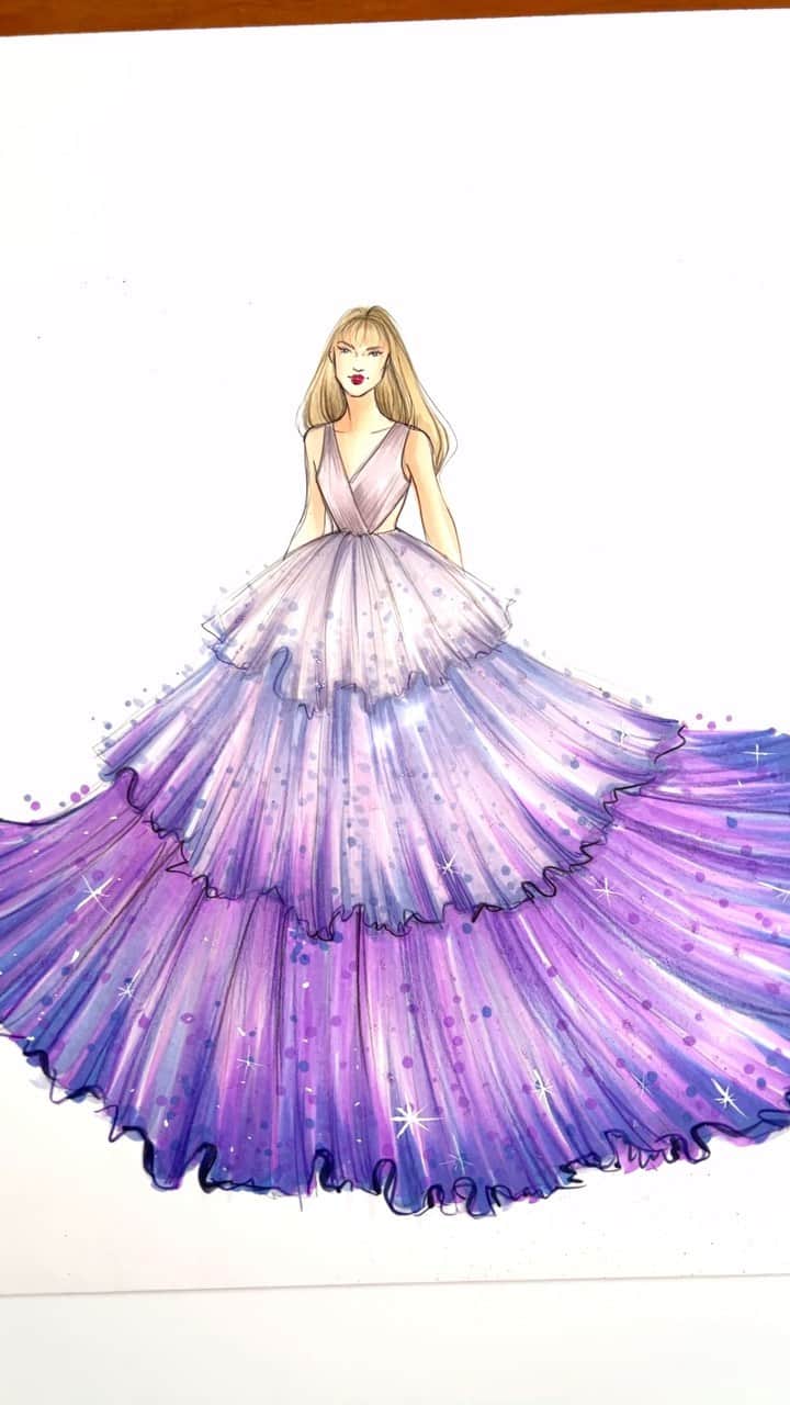Holly Nicholsのインスタグラム：「Taylor Swift 💜 speak now, a dress by @nicolefeliciacouture #taylorswift #speaknow #fashionillustration #asmr #copic #copicmarkers #hnicholsillustration #erastour」