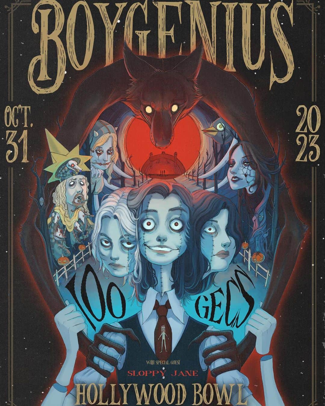 ローレン・サイのインスタグラム：「Got to illustrate the poster for @xboygeniusx Halloween show @ Hollywood Bowl 👤👤👤 🎃 🕷️🐺🩸!」