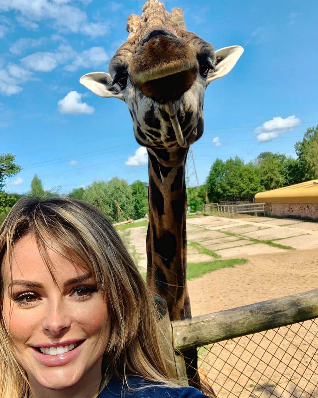 リアン・スグデンのインスタグラム：「𝐘𝐨𝐮’𝐫𝐞 𝐡𝐚𝐯𝐢𝐧𝐠 𝐚 𝐠𝐢𝐫𝐚𝐟𝐟𝐞 if you think you can beat this selfie!!🦒  Feeding the Giraffes @chesterzoo was unbelievable 😍. Not an ad! I paid for the #giraffeexperience where all monies go back in to support the upkeep and running of zoo! #chesterzoo #bestselfiepics」