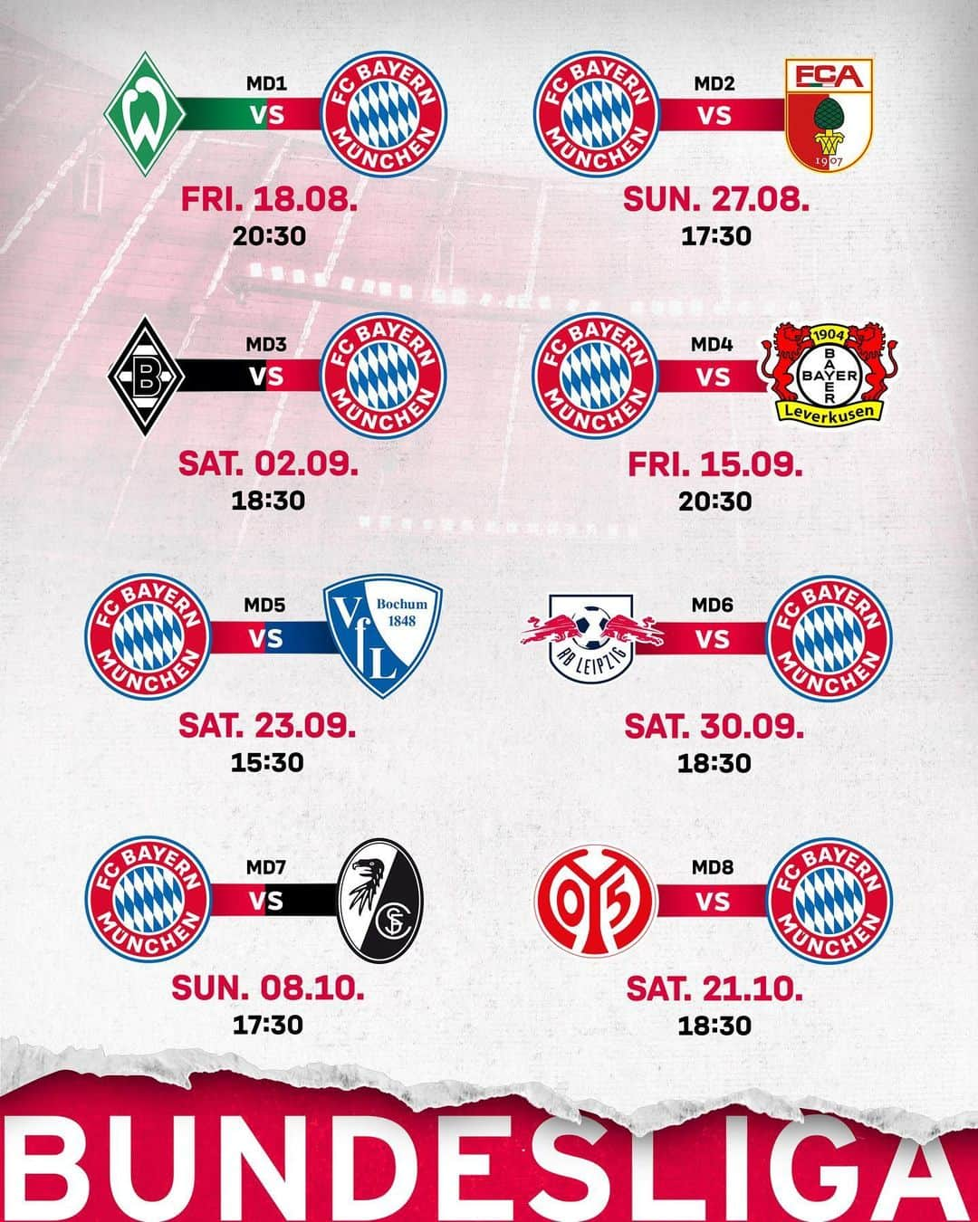 バイエルン・ミュンヘンさんのインスタグラム写真 - (バイエルン・ミュンヘンInstagram)「Our #Bundesliga fixtures 1-8 have been scheduled. ℹ️🗓️   #FCBayern #packmas」7月12日 20時02分 - fcbayern