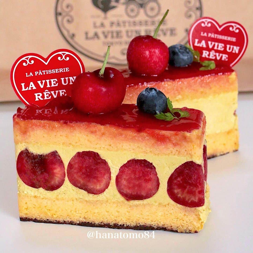 はなとものインスタグラム：「. . . 【 #ラヴィアンレーヴ @patisserie_la_vie_un_reve 】  🍒 スリジェ ¥680  アメリカンチェリーと ピスタチオのクレームムースリーヌの組み合わせ！  ピスタチオの濃厚な味わいと アメリカンチェリーの甘酸っぱさが 絶妙なバランスだね！  クレームムースリーヌが ねっとり濃厚でとにかく絶品！  アメリカンチェリー好き＆ピスタチオ好きには たまらないと思うよ！  ▼エリア検索 ↪︎ #はなとも梅島  ✴︎———✴︎———✴︎———✴︎ Shop Info ✴︎———✴︎———✴︎———✴︎  🏠 パティスリーラヴィアンレーヴ 📍 東京都足立区梅島3-6-16 ⏰ ‬10:00～19:00 ‪☎️ 03-6887-2579  ㊡  不定休 ‪🚞 東武スカイツリーライン 梅島駅から徒歩5分  ✴︎———✴︎———✴︎———✴︎———✴︎———✴︎———✴︎———✴︎——✴︎    #東京スイーツ #東京カフェ #梅島カフェ #スリジェ #東京パティスリー」