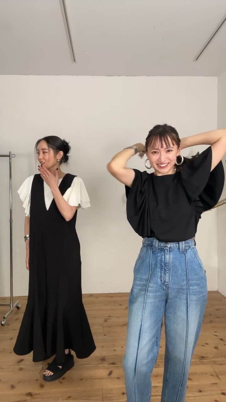 muramiのインスタグラム：「7/12☆INSTA LIVE☆ ・ ・ ご視聴いただきありがとうございました✨ 今夜のライブはスペシャルゲストをお迎えして わちゃわちゃ楽しくやらせていただきました ☺️☺️🙏💕 2人の身長や体型も違うので 少しでも参考になったら嬉しいです！ ⁡ 今月も引き続きリニューアル記念キャンペーンを 開催いたします👏✨ 新作入荷にMAX60%OFFのMORE SALEも 始まりますので、是非このお得な期間に お買い物をお楽しみくださいませ😊 ⁡ ⁡ ⁡ ⁡ ⁡ 🎁7/13(木) 12:00 - 7/17(月) 23:59🎁 2BUY ALL 20%OFF ⁡ ⁡ 🎁7/13(木) 12:00 - 7/14(金) 11:59🎁 24h新作限定 新作購入で通常ポイント+10%付与 ⁡ ⁡ @mieli_invariant  7/13(木) 12:00- ⁡ -NEW ARRIVAL- ▶︎no.501232 Rose Frill Drape TEE ▶︎no.501230 Layered Mix Long TEE ▶︎no.501234 Tulle Layer Pinstripe Skirt ▶︎no.501215 Wrinkle Relaxy Pants ⁡ ⁡ and more… ⁡ ⁡ ⁡ ⁡ ⁡ ⁡ ＿＿＿＿＿＿＿＿＿＿＿＿＿＿＿＿＿＿＿＿＿ #mieliinvariant#mieli#2023#summer」