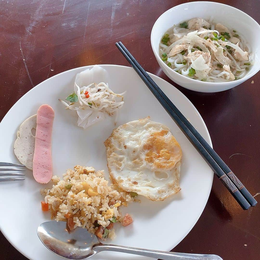 佃井皆美さんのインスタグラム写真 - (佃井皆美Instagram)「ベトナムの食べ物🇻🇳  有名なフォーやフーティウというお米でできた麺をいっぱい食べました。 お店によって味の違いもあるのですが、どこもめちゃめちゃ美味しい…！！！！ 香草なのかな？葉っぱをちぎって入れたり、ライムや唐辛子、チリソースや黒胡麻のタレ？など味付けも色々あって味変もできる！！  あとはお気に入りのベトナムレストランも見つけました🙆‍♀️ チキンのライスやスムージーが最強に美味しかった💓  あとは、 ココナッツジュース🥥 とランブータンの実を初めて食べた！ ランブータンの実は味も見た目もライチに似てた。  ベトナム 料理、基本的にとてもヘルシーで美味しくて、 とても好きでした。  日本でもベトナム料理屋さん行ってみたいな…🇻🇳 おすすめあったら教えてください🤭  #ベトナム  #ベトナム料理  #フォー   #japanvietnam50th   #japanvietnam50」7月12日 23時28分 - minamitsukui