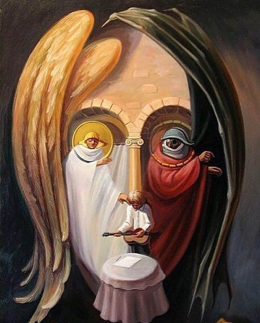 Earth Picsさんのインスタグラム写真 - (Earth PicsInstagram)「Ukrainian artist @olegshupliak_official is an artist specializing in creating mind-bending eye tricks in images within other images. In his free time, he began to paint famous figures from art and culture blurred with landscapes, and that's how his illusion paintings were born 😲🖼️  Behind carefully placed characters, objects, coloring, and shadows, there is a second image concealed cleverly so his beautiful paintings require a double-take before the hidden images reveal themselves.  Take a few moments to enjoy each artwork and you'll be surprised how every detail reveals itself as you look!」7月12日 23時38分 - earthpix