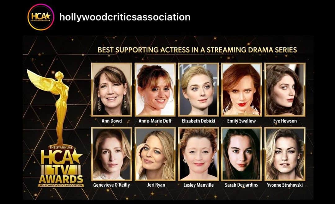 イヴォンヌ・ストラホフスキーのインスタグラム：「Aw hey thank you for the nom !! @hollywoodcriticsassociation And with my dear friend Ann ♥️ Congrats to All !」