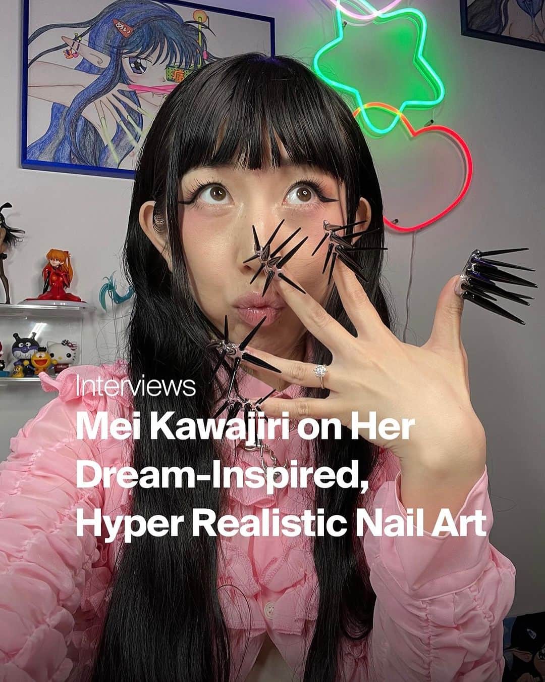 Mei Kawajiriのインスタグラム：「Japanese nail artist Mei Kawajiri @nailsbymei 💅 💗🎀gained her skills at a nail school in Kyoto, Japan 🇯🇵but it wasn’t until she went solo that she crafted her distinctive aesthetic of dream-inspired 💭creations, experimenting with unconventional materials like salt and false lashes. She set up her own salon in Japan before relocating to New York in 2012, where she’s since designed nail art for covers, editorials, and campaigns for brands like #MiuMiu, #MarcJacobs, and #AmericanVogue. 📸 Models.com spoke to the nail connoisseur on her perspective on beauty, what she looking forward to while pregnant, and her definition of success. Click the link in the bio for more! ✨👀  🖊 @anire_ikomi  @nailsbymei 💖💚💜 Thank you @13marketmanagement 🙏✨✨😍」