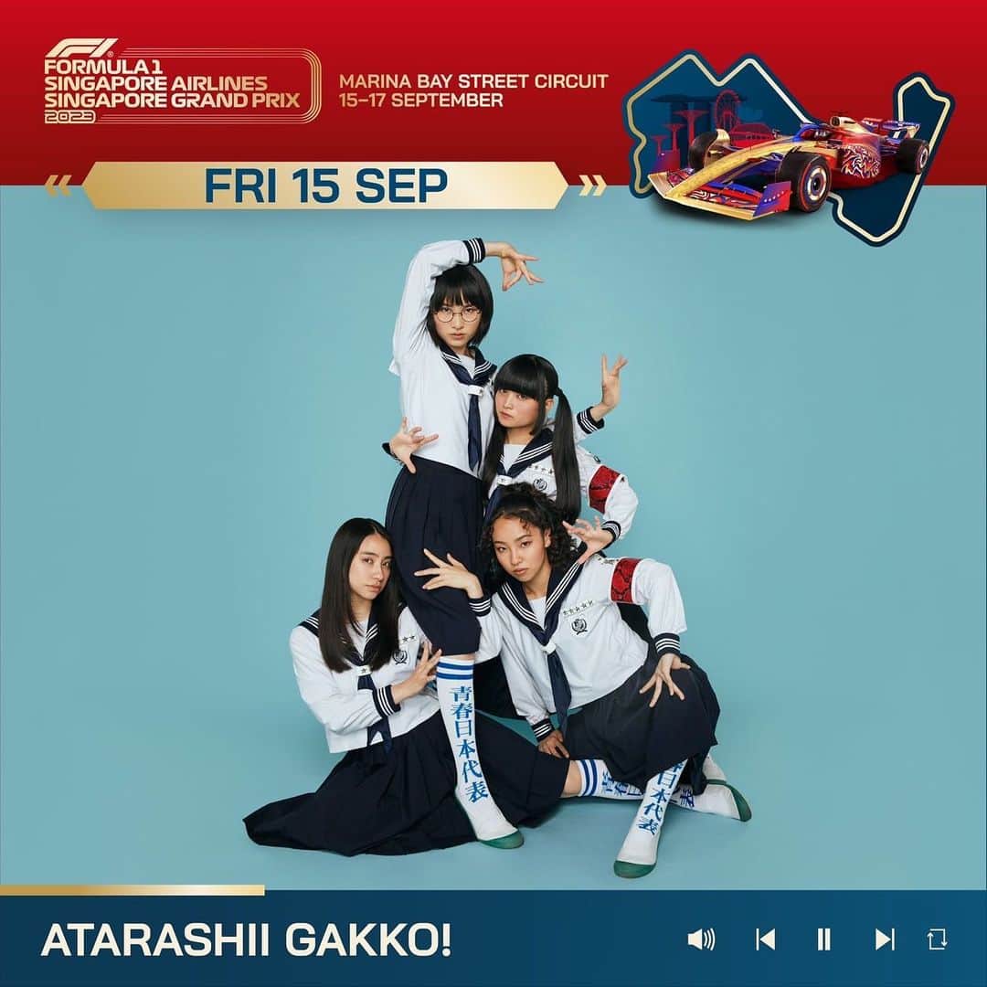 新しい学校のリーダーズのインスタグラム：「Hello Singapore!🇸🇬🎇We will be performing at the F1 Singapore in September! 🗓 Can't wait to see you!! Please check it out!  Sep 15 Fri.  at the Zone 4 Padang Stage https://singaporegp.sg/en   🇸🇬シンガポールF1のライブショーに 新しい学校のリーダーズ 出演決定🏁 9月15日(金) Zone4のPadangステージにて！  LET'S GO! ATARASHIIGAKKO! #Singapore#atarashiigakko#F1」