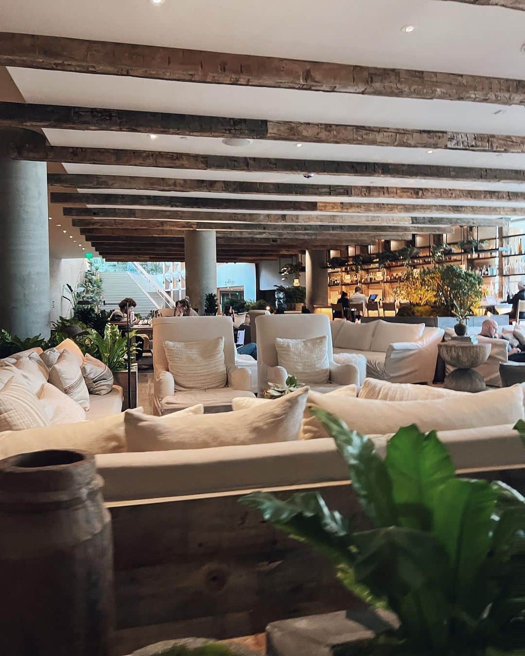 翁安芸のインスタグラム：「@1hotel.weho 一階のラウンジと隣のカフェレストランでの朝食🤍  アボカドトーストと目玉焼き🍳🥑 オーツミルクのカフェラテ☕️  子どもはほとんど見かけないヒップなホテルですが、みんな子供にもやさしく滞在中は空いていて快適に過ごせました🌿  #latergram #losangeles #la #ロサンゼルス #1hotelwesthollywood」