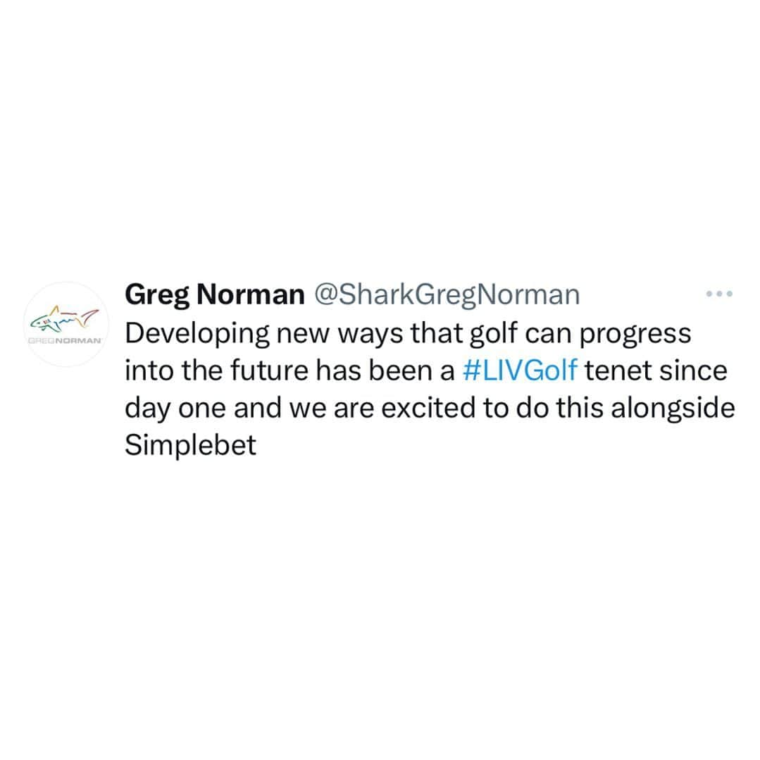 グレグ・ノーマンのインスタグラム：「Excited to announce @livgolf_league’s latest partnership alongside Simplebet, the global technology leader in micro-betting products.」