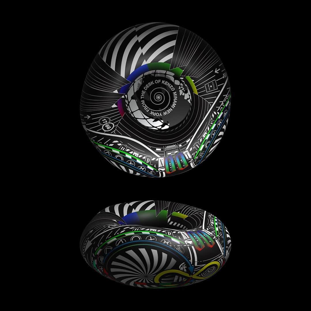 ケンゾーミナミのインスタグラム：「I just downloaded Blender a few hours ago, and I am sure a lot of people who had tried to learn this thing watched those tutorial which you are supposed to make a donut. I started it and in the middle of it I got bored and started importing svg files and started texture mapping my old graphic. So this is my first donut, I guess. (Even though it kinda looks like what Anno Hideaki would like.)  Same thing happened when I was using my very first computer which was Alias on Silicon Graphics (before I had touched any computers, before Mac, etc) to do 3D at computer lab in collage because I was at Product Design department, but I got bored making shampoo bottles and started making robots.  I haven’t touched 3D for decades, but maybe I will get back into it… maybe…  #kenzominami #3D」