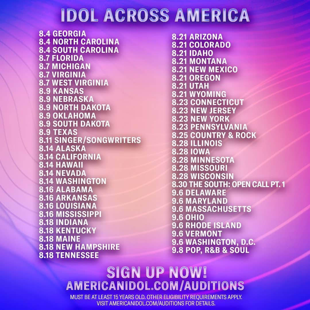 American Idolのインスタグラム：「Pick your date to audition for our producers, face-to-face! 🤩 Sign up yourself or someone you 💙 — y’all could be #TheNextIdol!!」