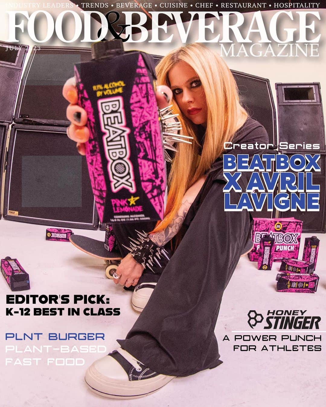 アヴリル・ラヴィーンのインスタグラム：「We’re on the cover of @fbmagazine’s July issue with our @avrillavigne pink lemonade collab 💖🍋 Learn all about how this epic collaboration came together via the 🔗 in our bio 🔥」