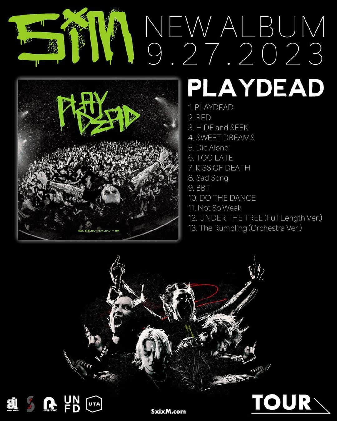 SiMさんのインスタグラム写真 - (SiMInstagram)「【BIG NEWS】 - English below.   SiM 6thフルアルバム💿 『PLAYDEAD』 9月27日(水)発売決定！  このあと7月14日0時よりアルバム収録曲「RED」が全世界同時先行配信開始！🎧  さらに10月より日本全国36ヶ所をまわるツアー『“PLAYDEAD” WORLD TOUR SEASON 1』開催決定＆SiM OFFiCiAL APPのチケット先行スタート！  —————————  SiM’s 6th full album “PLAYDEAD” will be out worldwide on September 27!! And the first single “RED” premiers at 12am on July 14!! + “PLAYDEAD” WORLD TOUR SEASON 1” will kick off in 🇯🇵 in October!! Don’t forget that we are hitting the 🇺🇸with @DanceGavinDance from August 24 to October 1.  #SiM #SiM6th #PLAYDEAD」7月13日 23時00分 - sim_japan