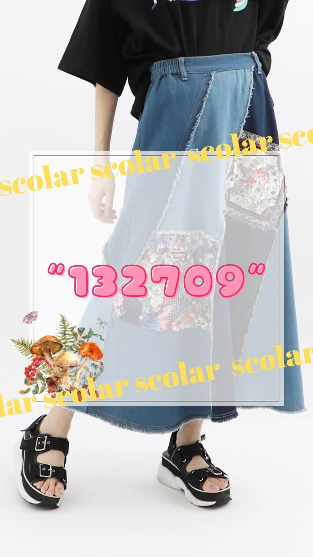 ScoLar(スカラー) ネットショップのインスタグラム：「🌼 132709 🌼  132709：キノコスカーフ×メルヘン柄アップリケデニム切替スカート🍄 ¥ 10,780(税込) 25（ﾌﾞﾙｰ）・29（ﾈｲﾋﾞｰ）の全2色  360度どこから見てもカワイイ♡ リメイク風のデザインがおしゃれな切り替えデニムスカート。 Tシャツとサラリと合わせるだけでこなれ感も可愛さも楽しめる万能ボトムスです🎶  ぜひチェックしてみてくださいね🙌  ⁡⁡発売済みの商品は画像をタップして商品ページをチェック‍📢 ⁡▶️ 詳しくは ⁡@scolar_netshop のサイトから☑️  ☆・☆・☆・☆・☆・☆・☆・☆・  🍄#新作入荷 #newarrival  #デニムスカート  ⁡⁡ ⁡ - scolarの他の商品はコチラ - #scolar #isscolar #scolarparity #スカラー #scolar_ootd」