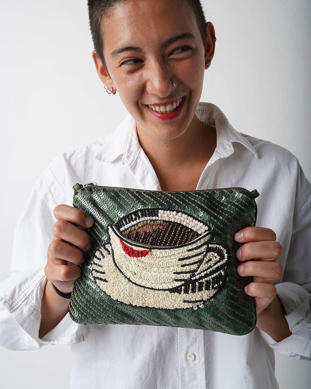 ジャマンピュエッシュのインスタグラム：「Don’t talk to me until I’ve had my ☕️ #jaminpuech #coffeeholic #pochette #pouch #uniquebag #coffeequeen #sequinpurse」