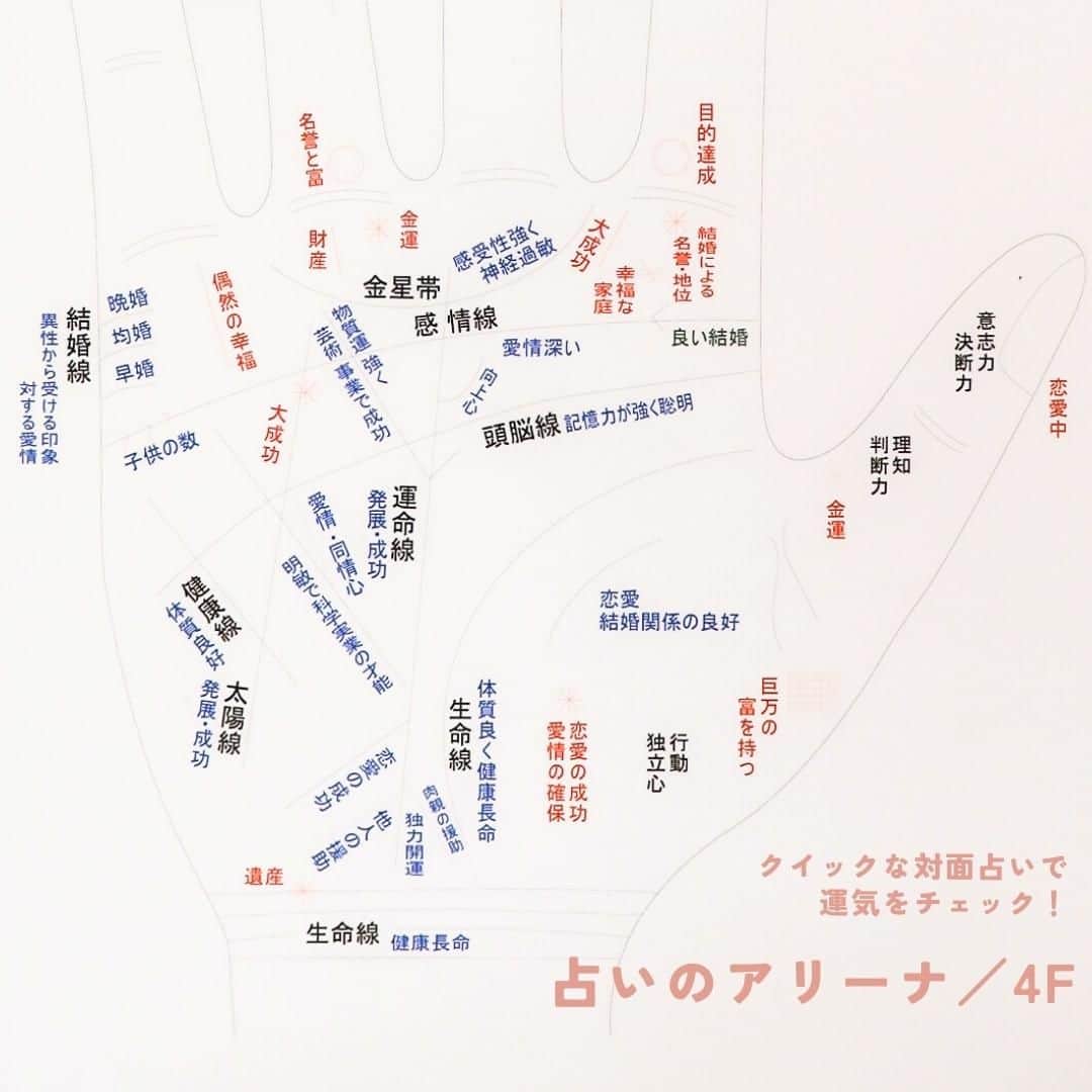 吉祥寺PARCOのインスタグラム：「クイックな対面占いで いまの自分の運気をチェック！  「どちらを選ぶべきか？」「なんだかうまくいかない…」誰でも抱える日々の悩み。考えてもわからないことは運命に従って決めちゃうのも一つの方法かも？ 7月7日の七夕に新しくオープンした＜占いのアリーナ＞は、本物の鑑定師による対面占いをしてもらえる占い館。全国に店舗がありますが、東京には初進出とのこと！ とっても気になる新店舗をさっそく取材チームがレポートしたいと思います！  ▶2枚目 場所は4F サンデーブランチの横。 受付にはその日に在籍する鑑定師さんや、料金表がわかりやすく掲示されています。壁面には手相解説があり、通りがかりの方もついついご自分の手と見比べてチェックしていました。  ▶3枚目 料金はお試し10分2,200円〜。高校生までの学生限定で5分1,100円のお試し鑑定もあり。短時間の場合は相談内容に対して結論をお伝えする簡潔なものなので、具体的な相談もするなら20分以上がおすすめです。  ▶4枚目 鑑定室はこんな感じで個室なので、安心してプライベートなことも相談できますよ。鑑定師さんによって習得されている占術（手相、数秘術、占星術、タロットなど様々！）で鑑定をしてもらえます。所属している鑑定師さんはどなたも経験豊富な方ばかり！ 名前や鑑定したい内容、プランなどを専用の用紙に記入してからストップウォッチをスタート。時間内にたっぷりと占ってもらえます。  取材チームは、特に悩みはないという自覚だったのですが、心当たりのあることを指摘され驚き…！改めてゆっくり伺いたいと思います！  自分の考えには全くなかった「気づき」を与えてくれるのが占いのいいところですよね。生まれ持った運命や宿命を知りたい、今の状況を変えたいなど…何かに悩んでいる方はお気軽に占いアリーナで鑑定してらってください。  占いのアリーナ 10:00-20:00(最終受付19:00) @uranai_no_arena  📍4F  #占いのアリーナ #対面占い #占いのアリーナ吉祥寺パルコ店 #吉祥寺PARCO #吉祥寺パルコ #占い  ※価格はすべて税込み ※フロア表記はすべて吉祥寺PARCO店」