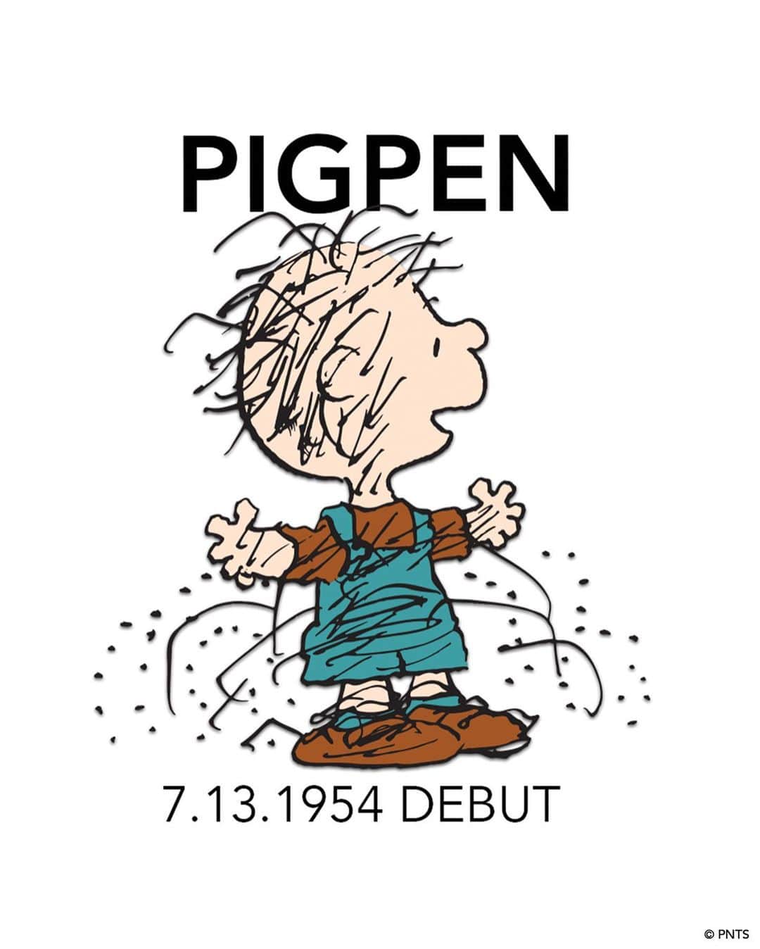 スヌーピーのインスタグラム：「Today is #PigpenDay! On this day in 1954, Pigpen made his Peanuts debut—along with his trailing dust cloud!⁠ ⁠ Despite his grunge, Pigpen exudes confidence, dignity, and respect and treats others well, hoping for the same in return (though often not receiving it). He takes pride in being cloaked with the ‘dust of countless ages.’⁠ ⁠ A memorable character for many, Pigpen presented a creative challenge for Charles Schulz. Of the 17,897 Peanuts comic strips, Pigpen appears in just over 100. “Usually, I just run out of ideas for him, but somehow he keeps hanging in there.”⁠ ⁠ ⁠ This Peanuts Sunday comic strip was first published on April 17, 1994.」