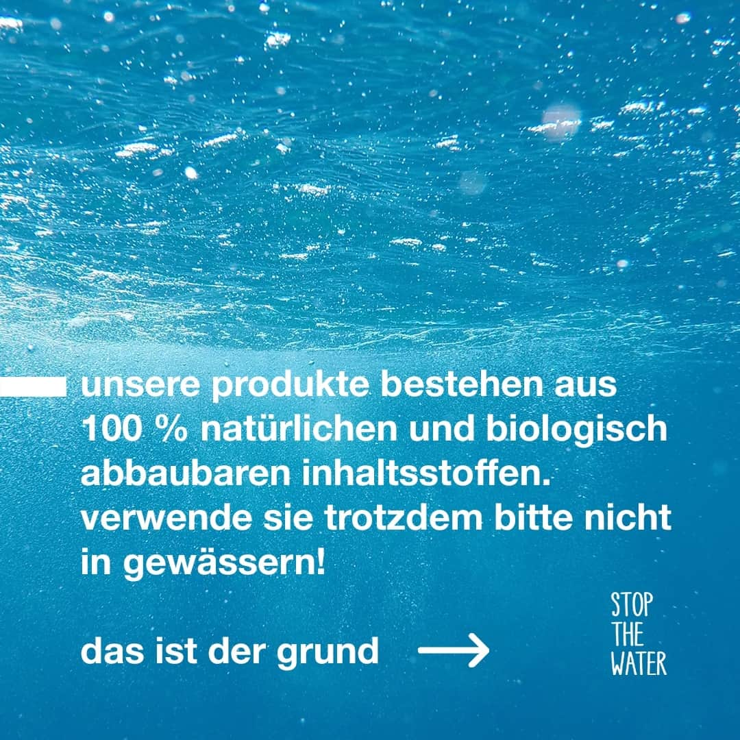 Stop The Water While Using Me!さんのインスタグラム写真 - (Stop The Water While Using Me!Instagram)「Eine Frage, die uns immer wieder gestellt wird: Kann ich eure Produkte auch in der Natur verwenden? Hier kommt die Antwort! ⁠ ⁠ Alle unsere Produkte bestehen zu 100 % aus natürlichen und biologisch abbaubaren Inhaltsstoffen. In Gewässern solltest du sie aber bitte dennoch nicht verwenden. Den Grund und wie du es stattdessen richtig machst, erklären wir dir auf den Slides.⁠ ⁠ Was würdest du noch gerne über unsere Produkte erfahren? ⁠ ⁠ #stopthewater #stopthewaterwhileusingme #naturkosmetik #biologischabbaubar #kosmetikindernatur #wasserschutz」7月14日 1時02分 - stopthewater