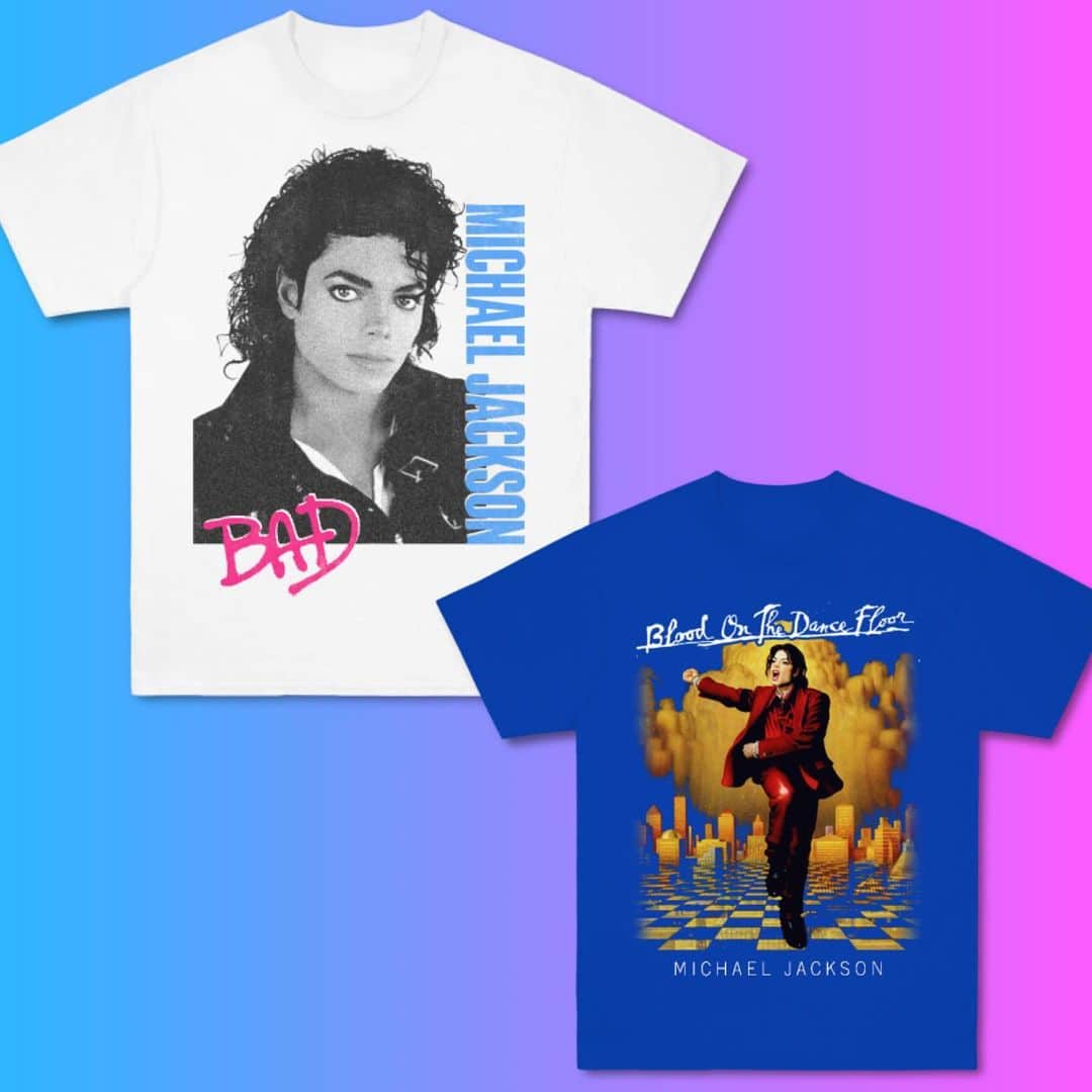 マイケル・ジャクソンのインスタグラム：「The Michael Jackson summer 2023 collection features bright colors including neon blue and pink. Hit the link in stories to shop the entire collection.」