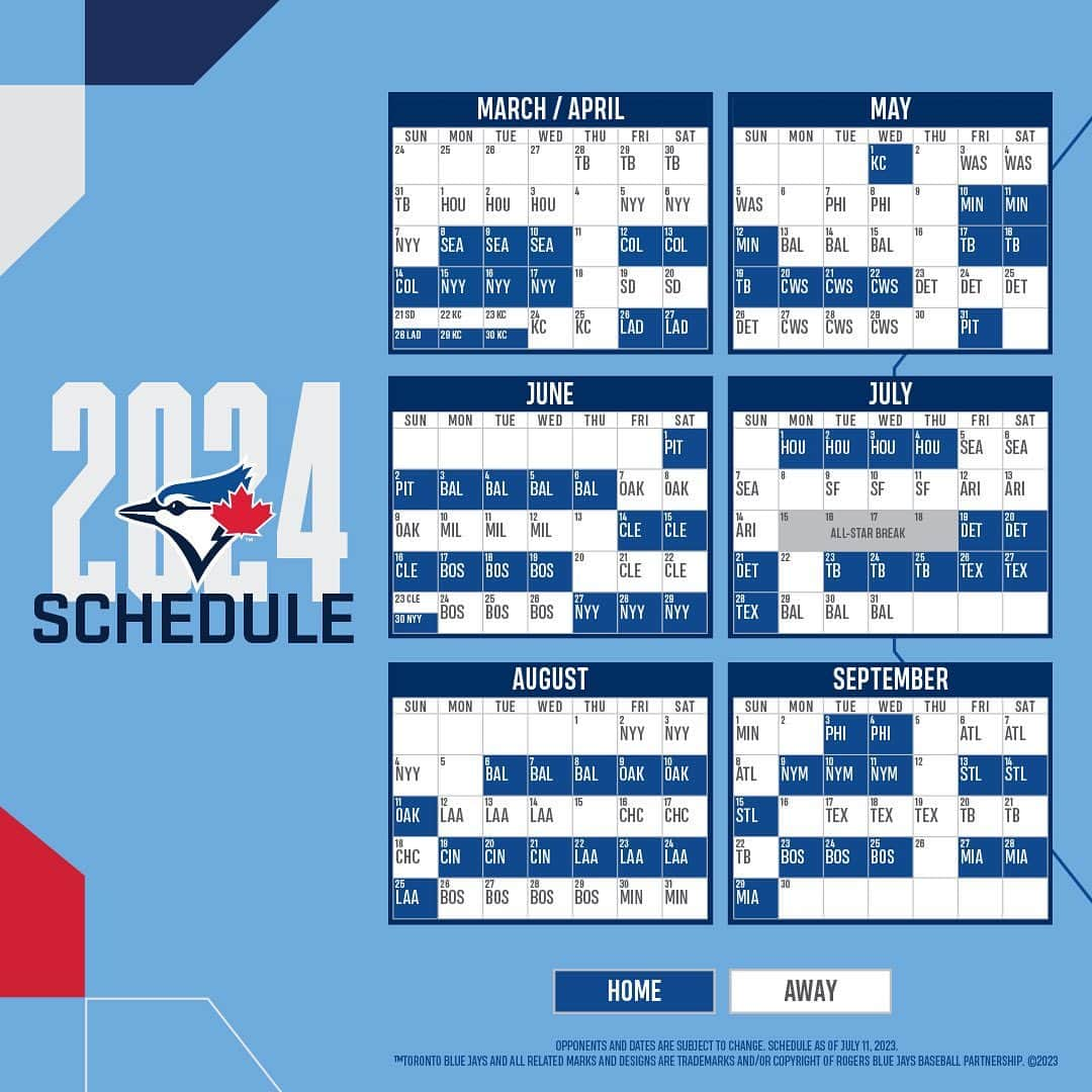 トロント・ブルージェイズさんのインスタグラム写真 - (トロント・ブルージェイズInstagram)「PRESENTING: Your 2024 #BlueJays Schedule! Which games are you looking forward to?」7月14日 2時24分 - bluejays