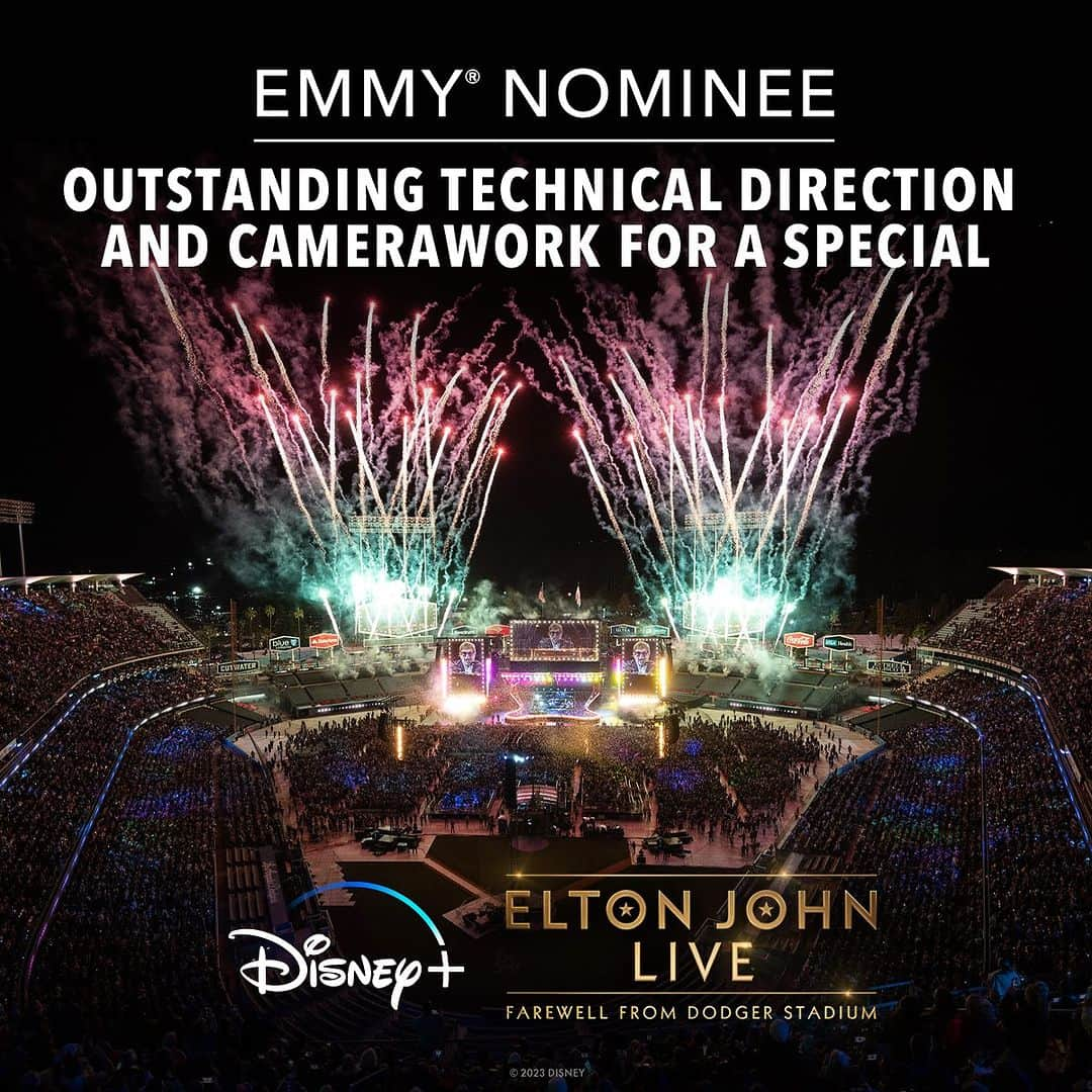 エルトン・ジョンさんのインスタグラム写真 - (エルトン・ジョンInstagram)「I am incredibly proud of 'Elton John Live: Farewell From Dodger Stadium' receiving two additional Emmy nominations in the Outstanding Sound Mixing for a Variety Series or Special and Outstanding Technical Direction and Camerawork for a Special.   Matt Herr and Alan Richardson who have worked on the mix team as part of the Farewell Yellow Brick Road tour are more than deserving of this recognition as are the brilliant production and camera teams @fulwell73productions. Their abilities to capture something truly live for every @disneyplus territory for the first time in Disney’s history is beyond remarkable!  #emmy #emmyawards #eltonfarewelltour」7月14日 4時01分 - eltonjohn