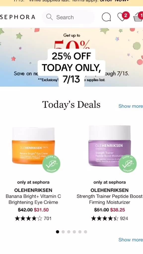 ウラヘンリクセンのインスタグラム：「Here’s your reminder: ALL OLEHENRIKSEN products are 25% off @sephora and @sephoracanada TODAY ONLY!」