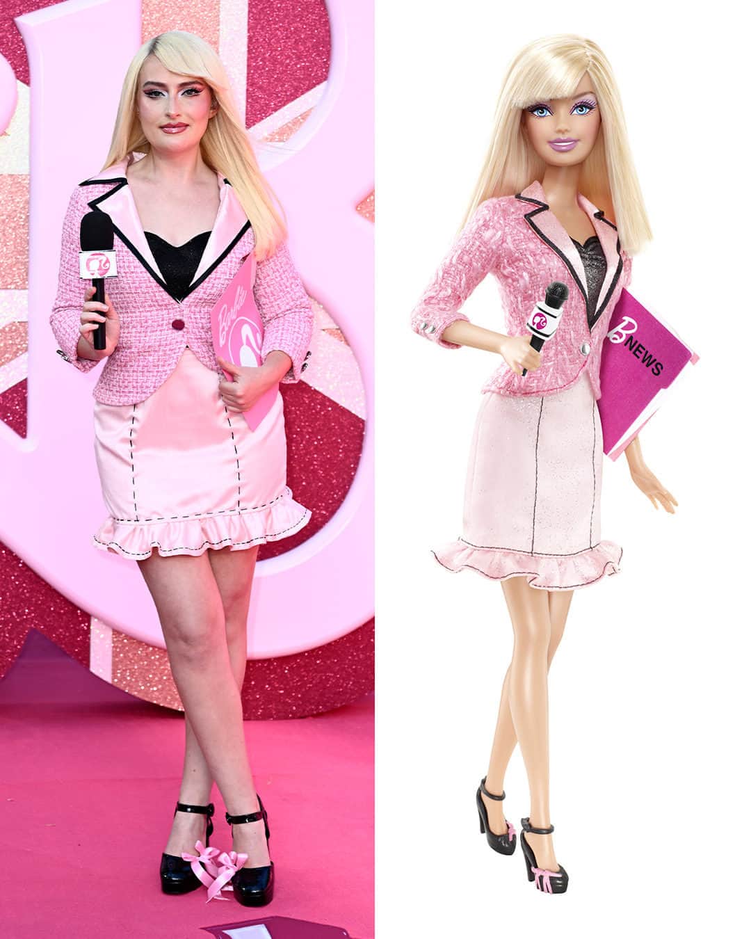 E! Onlineさんのインスタグラム写真 - (E! OnlineInstagram)「This just in: Amelia Dimoldenberg SERVED at the #Barbie London premiere. 💖 The #ChickenShopDate host dressed up as "TV News Anchor Barbie."(📷: @ameliadimz/Getty/Shutterstock)」7月14日 5時00分 - enews