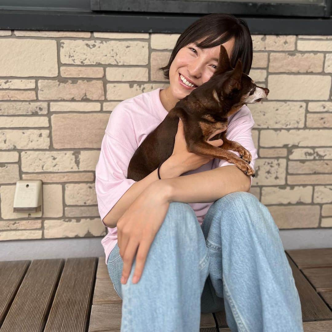 北川ひかるのインスタグラム：「. . 全然カメラ向いてくれない🐕 . . 最近髪切りました💇‍♀️ また短くなっちゃった。笑 . . . #ミニチュアピンシャー #ミニピン #元気なシニア犬  #餌にがめつい」