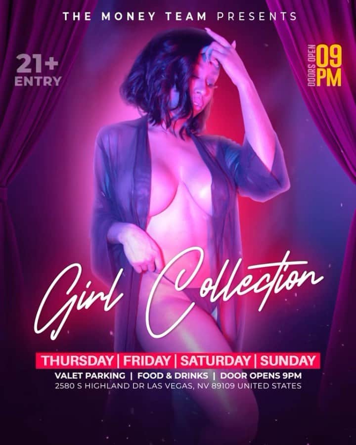 フロイド・メイウェザー・ジュニアのインスタグラム：「GIRL COLLECTION IS THE PLACE TO BE IN VEGAS ALL WEEKEND LONG  DOOR OPENS @ 9:00pm   •THURSDAY •FRIDAY •SATURDAY •SUNDAY  Must be 21 To Enter.  Ladies are welcome with or without male companion.  Come party at the best most luxurious venue in Las Vegas “Girl Collection”  GIRL COLLECTION 2580 S Highland Dr Las Vegas, NV 89109 1 -(844) 447-5758  #GirlCollection  @girl.collection_lv」