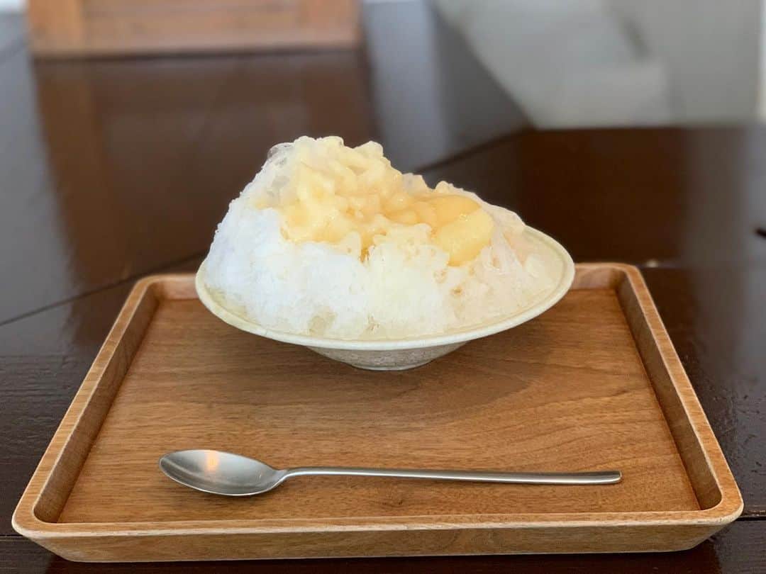 原田麻子のインスタグラム：「桃  たまたま桃が出たタイミング🍑 嬉しい！  シンプルなトロトロ桃果肉とシロップ…やわらかな氷…これよ…  いろいろなくて、じゅうぶん美味しい、って  実力でるよね  #かき氷#かき氷🍧#おやつ#ごはん#sweets#shaveice#東京かき氷」