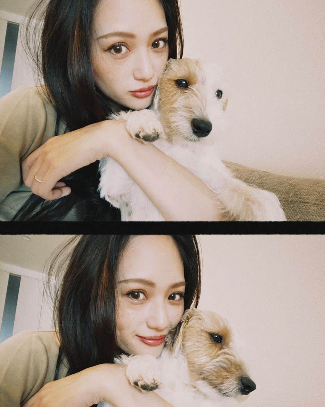 高橋菜生のインスタグラム：「. すっかりお兄ちゃんなぶんちゃん🤎 👶🏻が泣いてたら駆け寄って顔とか手を舐めにいく笑  みんなかわいいまいふぁみりー！」