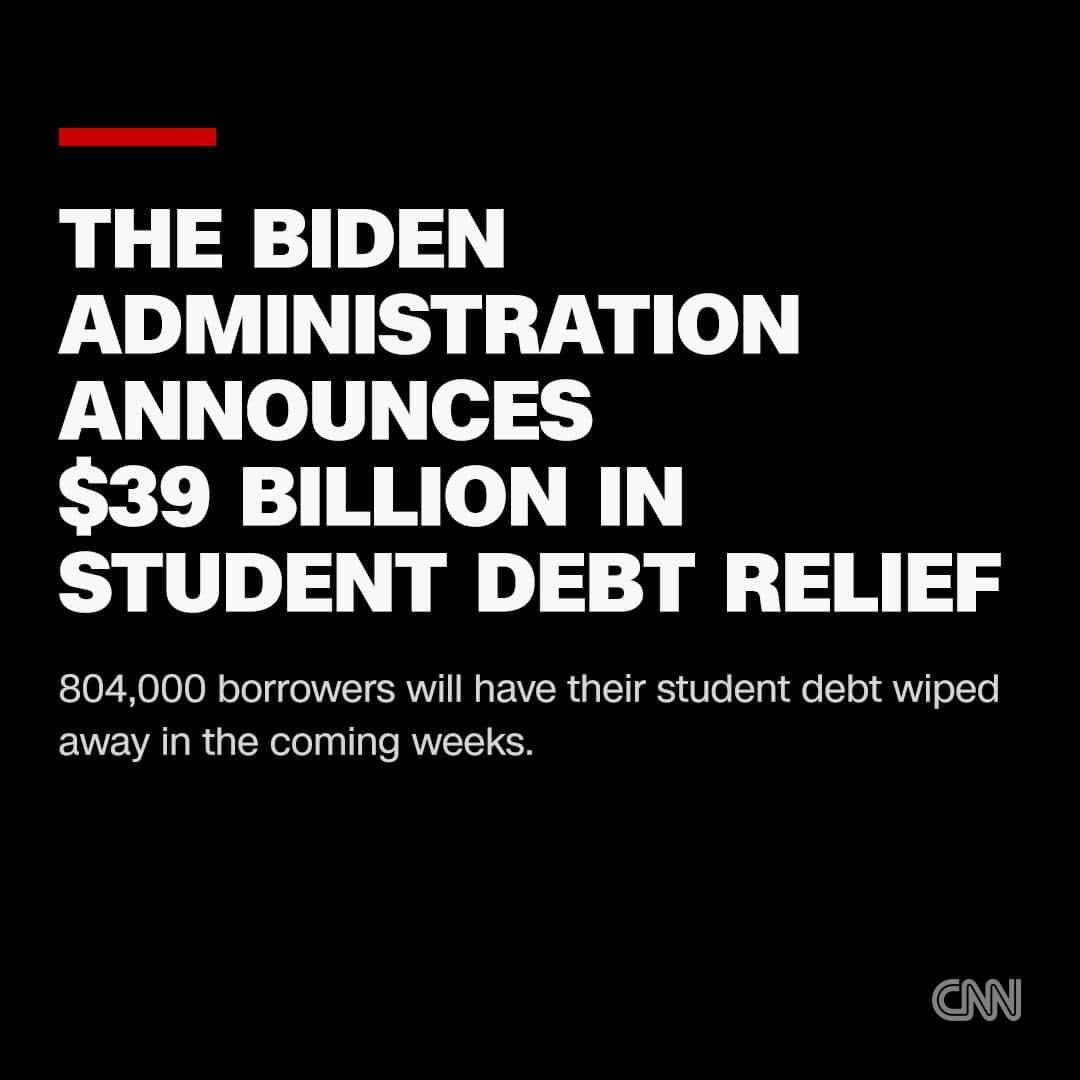 CNNさんのインスタグラム写真 - (CNNInstagram)「The Biden administration announced Friday that 804,000 borrowers will have their student debt wiped away, totaling $39 billion worth of debt, in the coming weeks due to fixes that more accurately count qualified monthly payments under existing income-driven repayment plans.  Friday's action addresses "historical failures" and administrative errors that miscounted qualifying payments made by borrowers, according to the Department of Education. Those borrowers affected will include Americans with Direct Loans or Federal Family Education Loans held by the department.  Read more at the link in our bio.」7月15日 2時02分 - cnn