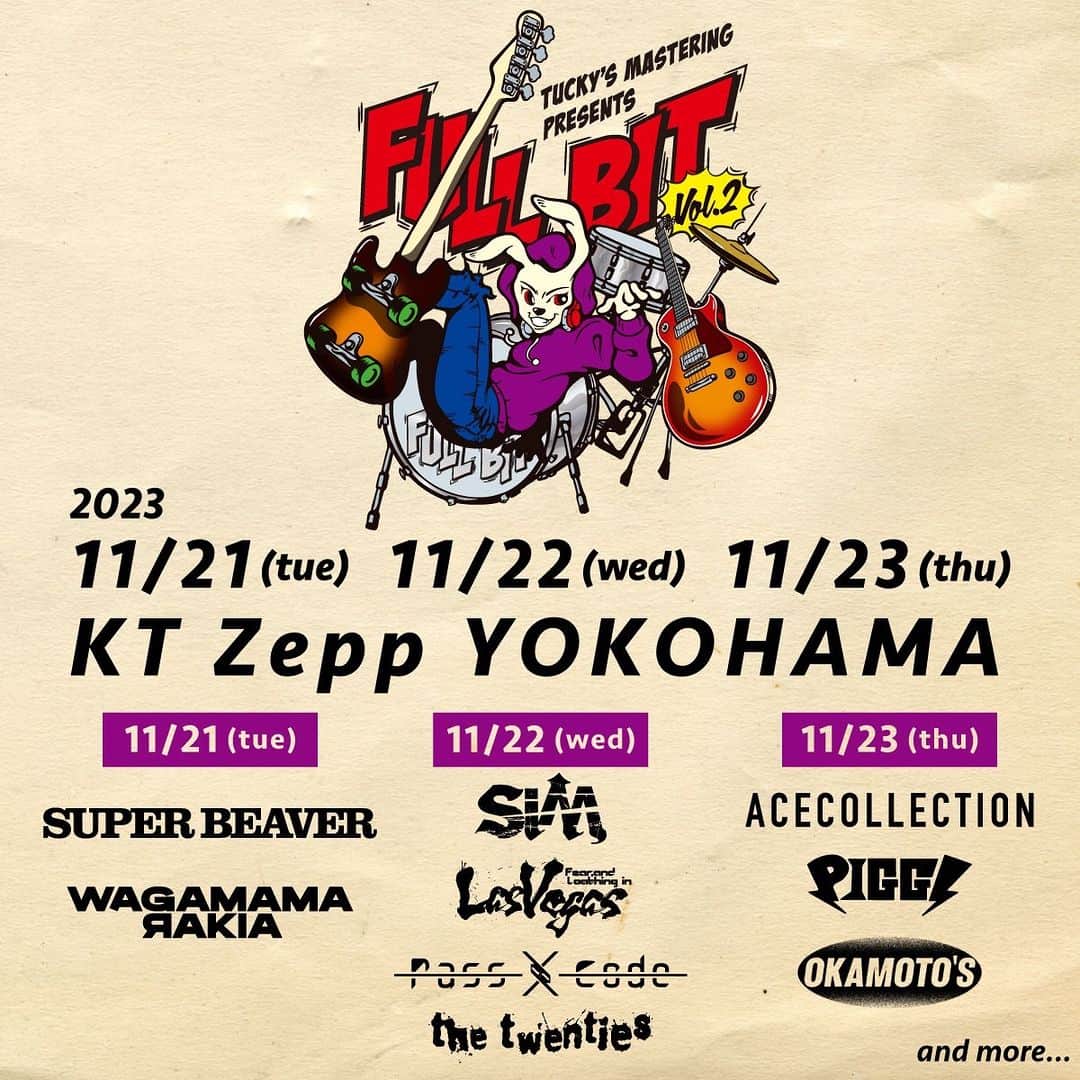 PassCode【公式】のインスタグラム：「【お知らせ】  11/22(水)開催!! 「Tucky's Mastering Presents -FULL BIT Vol.2-」 at KT Zepp Yokohama にPassCodeの出演が決定🌪️  ACT: PassCode Fear, and Loathing in Las Vegas  SiM the twenties  チケットは下記より https://eplus.jp/full-bit/  この後もお知らせ続きます！ next⇨19:00   #PassCode」