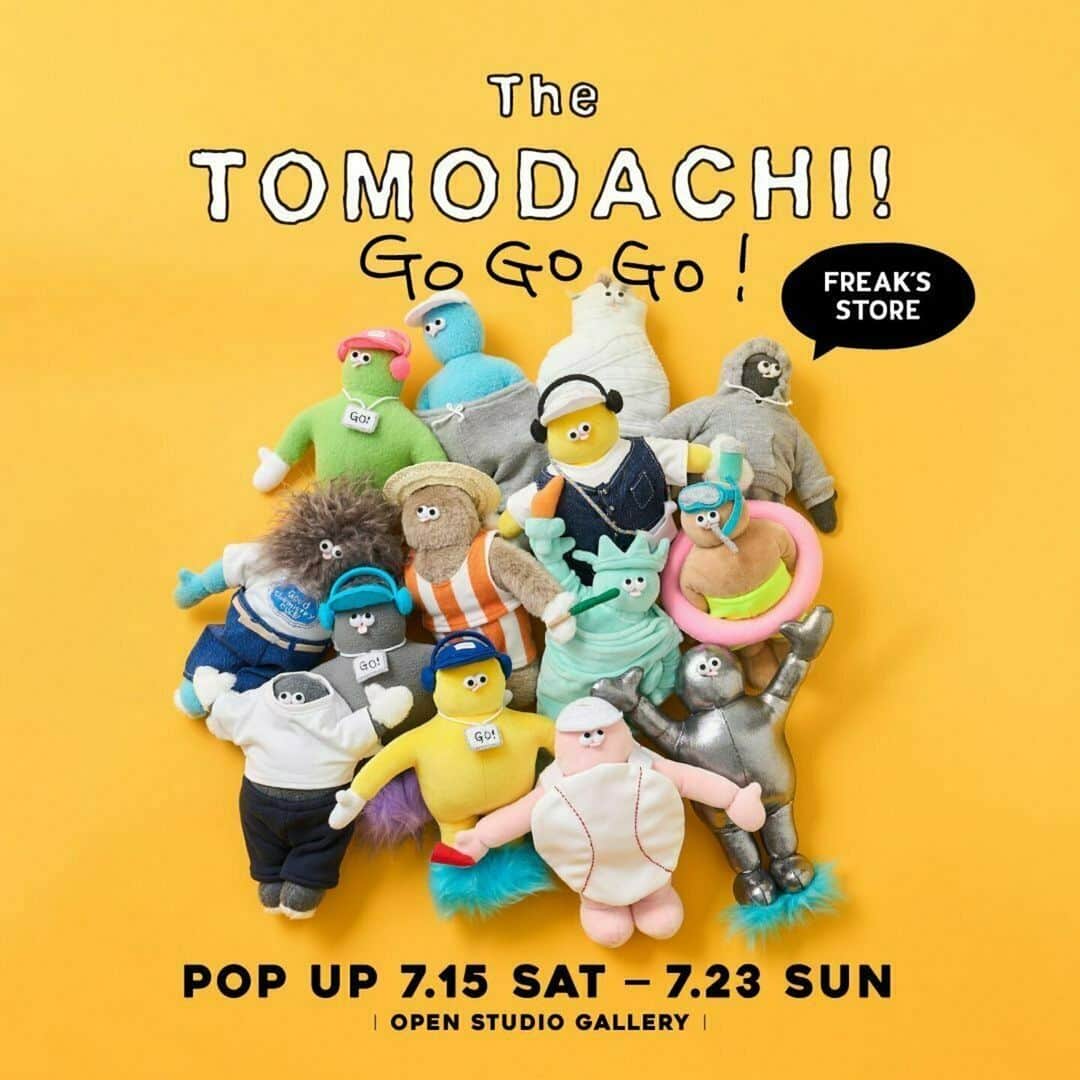 フリークスストアさんのインスタグラム写真 - (フリークスストアInstagram)「-The TOMODACHI！POP UP開催！および抽選販売のお知らせ-  ぬいぐるみアーティストSIO(シオ)による色んな日常を送るぬいぐるみのトモダチ！The TOMODACHI！( @the_tomodachi_ )のPOP UP企画「The TOMODACHI！GO GO GO！」を開催いたします！  "トモダチ！と夏のお出かけ"をテーマに、盛り沢山のアイテム・企画をご用意して皆様のご来店をお待ちしております！ ・新作を含めた70体のぬいぐるみ作品の抽選販売 ・FREAK'S STORE限定のコラボグッズの販売 ・トモダチ！の新作ステッカーが必ず当たる！ミニ釣りゲーム ・トモダチ！とお揃いに？！Hydro Flaskカスタムイベント  ◆開催期間 2023年7月15日(土)より7月23日(日)まで  ◆販売店舗 場所:OPEN STUDIO( @openstudio_gallery ) ※一部コラボグッズ商品のみ、オンラインストア( @daytona_park )にて販売がございます。  ◆ぬいぐるみ作品オンライン抽選販売期間 2023年7月15日(土)12時より7月24日(月)11:59まで ※ご応募にはOPEN STUDIOへのご来店が必須となります。  ◆抽選販売について ①店頭でのフォームス応募登録 ②Daytona Park Club会員のご登録および希望作品へのオンライン上での抽選申し込み  上記ステップを全て実施いただき応募の受け付け完了とさせて頂きます。  ※期間中、お1人様1回限り最大3点までのご応募とさせて頂きます。 ※重複応募が確認された場合、応募資格を無効とさせて頂きます。 ※作品は企画開催中店頭にて展示いたします。  ◆当選発表 8月上旬から中旬予定 ※当選は商品の発送完了メール、商品発送をもって代えさせて頂きます。  ▶︎TOPページ( @freaksstore_official )のURLからFeatureをご覧ください。  #freaksstore #フリークスストア #freaksstore23ss #freaksstoreofficial」7月14日 18時03分 - freaksstore_official