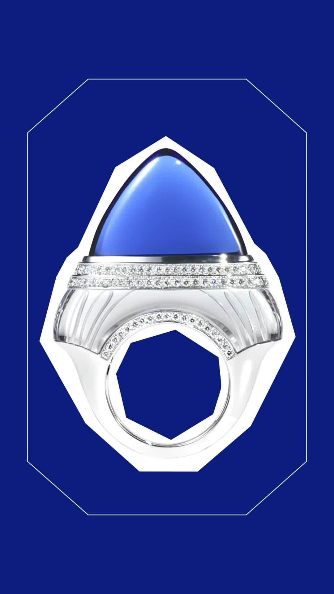 ブシュロンのインスタグラム：「Change your perspective on Boucheron’s iconic Parfum ring. From the front, the signature cabochon. From the side, an extra-flat cut. In both cases, an exceptional 5.28-carat tanzanite on a rock crystal and diamond band. More is More: always precious, never predictable.​⁣ ⁣ #MoreisMore⁣ #HighJewelry」