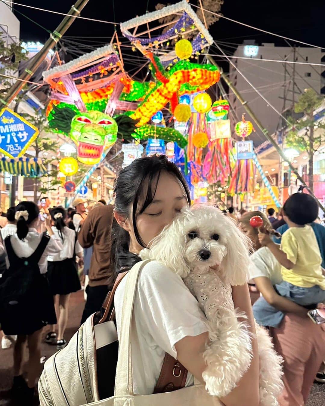 のインスタグラム：「もなかも私もボサボサだけどww お祭り行きました！夏だね〜♪   お出かけ帰りのママと合流出来たのでお祭りに寄ってみました♡♡ 時間があんまりなかったから少しだけだったけど飾りも素敵で夏を感じられて楽しかったです👍🏻💞   屋台は早めに終わっちゃってたみたいで何も食べれなかった🥲 とっても悲しかったけど、ままがお家で大好きな揚げじゃがバター作ってくれたからハッピーに1日を終われました⁽ ´꒳`⁾   今日もうちの犬がかわえええすぎゆ  #夏祭り  #夏  #祭り  #お祭り  #いぬすたぐらむ  #いぬのきもち  #いぬのいる暮らし  #いぬバカ部  #犬のいる暮らし  #犬バカ部  #犬スタグラム  #犬」