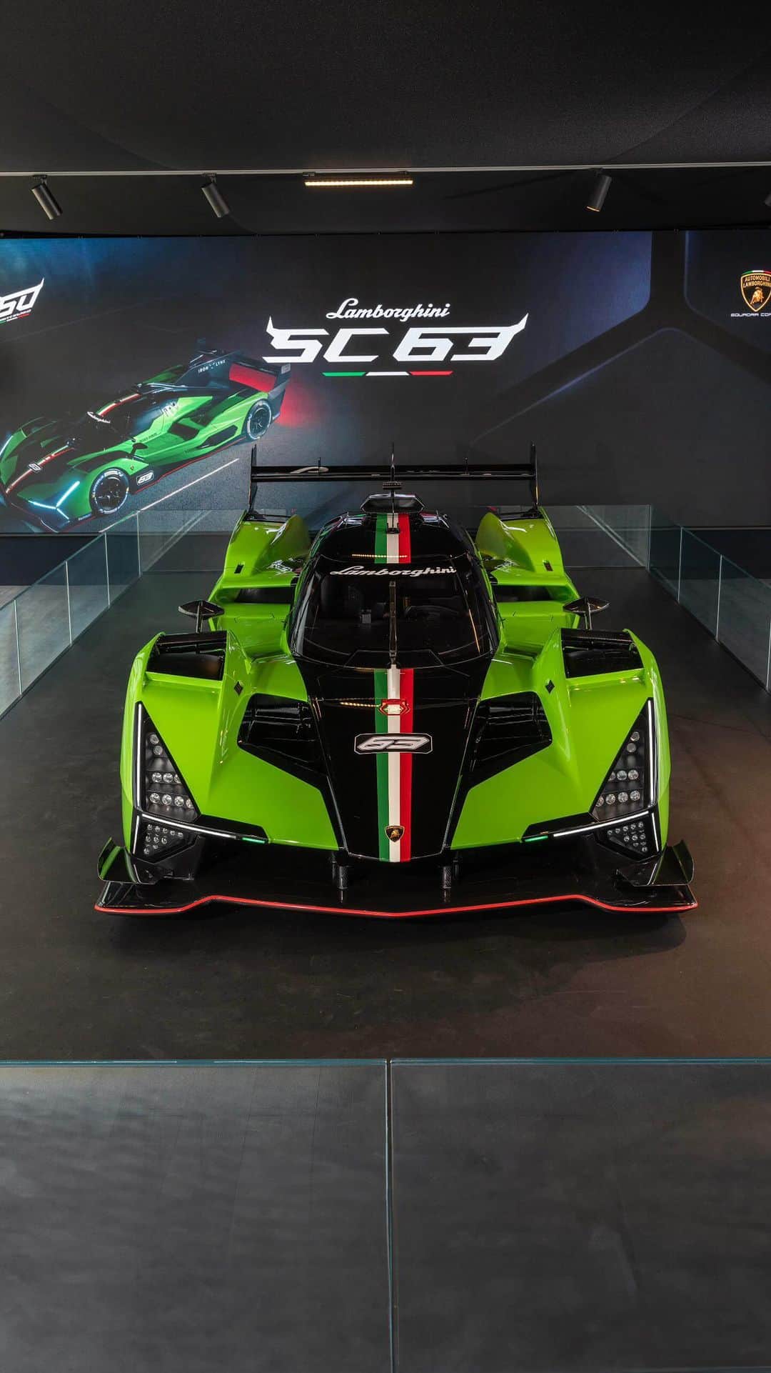 ランボルギーニのインスタグラム：「The race just got a game-changer. Meet the SC63, Lamborghini’s first hybrid racing prototype. It’s not about winning, it’s about rewriting the rules of performance. Brace yourself: the race is on.    Lamborghini SC63 marks an exciting new chapter in our racing history, equipped with an unprecedented 3.8 liter twin turbo V8 engine. Experience the electric thrill of setting new standards. And go beyond.    #Lamborghini #LamborghiniSC63 #DrivingHumansBeyond」